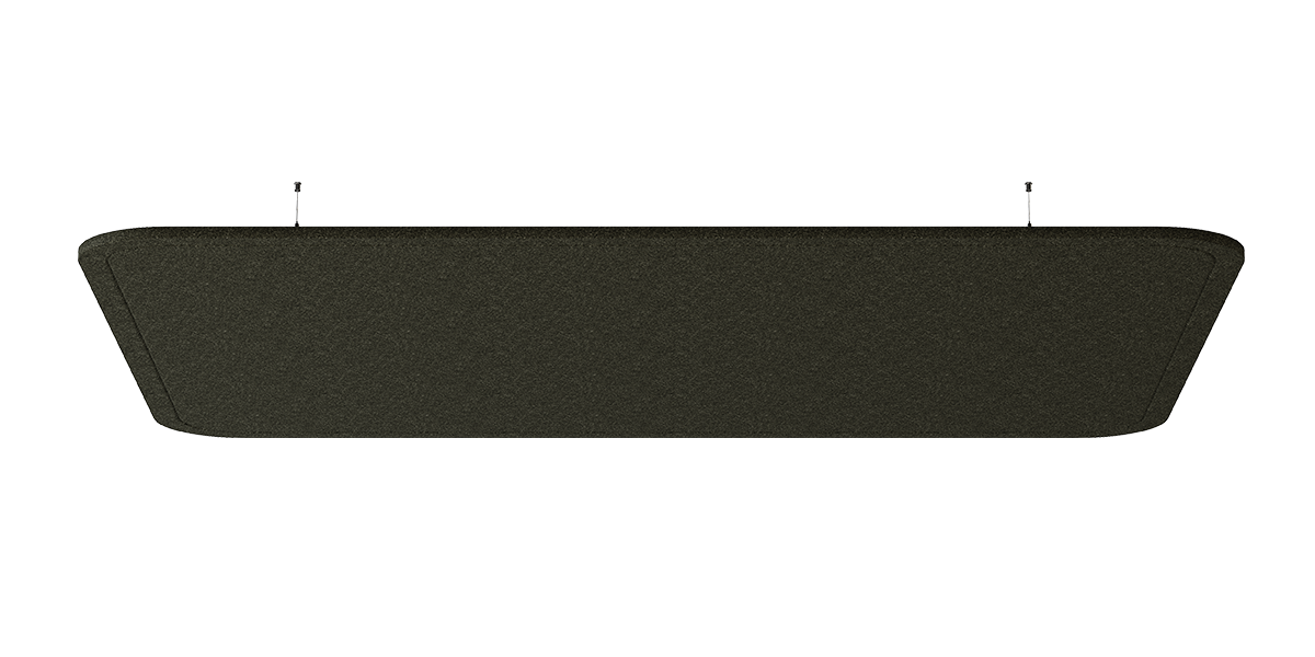 Deckenpanel Rectangle – Deckenabsorber – Dunkelgrüne Akustikplatte mit schrägen Kanten, geeignet für die Schalldämmung in Büroumgebungen.