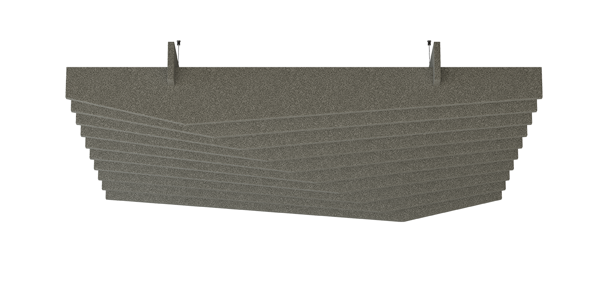 Deckenbaffel Edge Modular – Deckenbaffel – Akustikpaneel in grauer Farbe mit gefalteter Struktur, zur Schallabsorption geeignet.