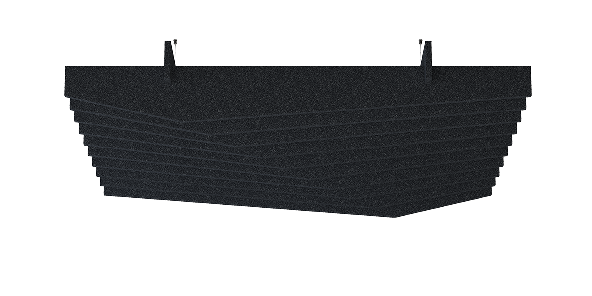 Deckenbaffel Edge Modular – Deckenbaffel – Akustikpaneel in Schwarz mit geometrischem Design, für Wandmontage geeignet.