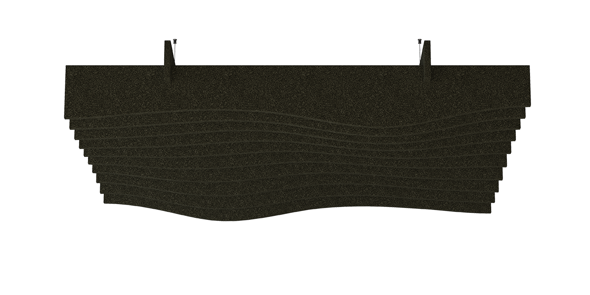 Deckenbaffel Wave Modular – Deckenbaffel – Dunkelgrüner Akustikpaneel mit wellenförmiger Struktur, zur Wandmontage geeignet.