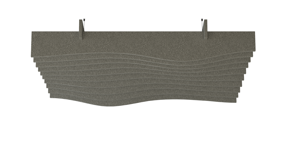 Deckenbaffel Wave Modular – Deckenbaffel – Akustikpaneel in Grautönen mit Wellenstruktur, zur Schalldämmung in modernen Büros, geeignet für Deckenmontage.