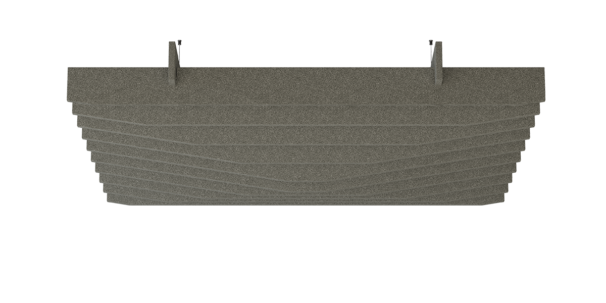 Deckenbaffel Peak Modular – Deckenbaffel – Akustikpaneel in grauer Farbe mit gestreiften Oberflächenstrukturen, zur Deckenmontage geeignet.