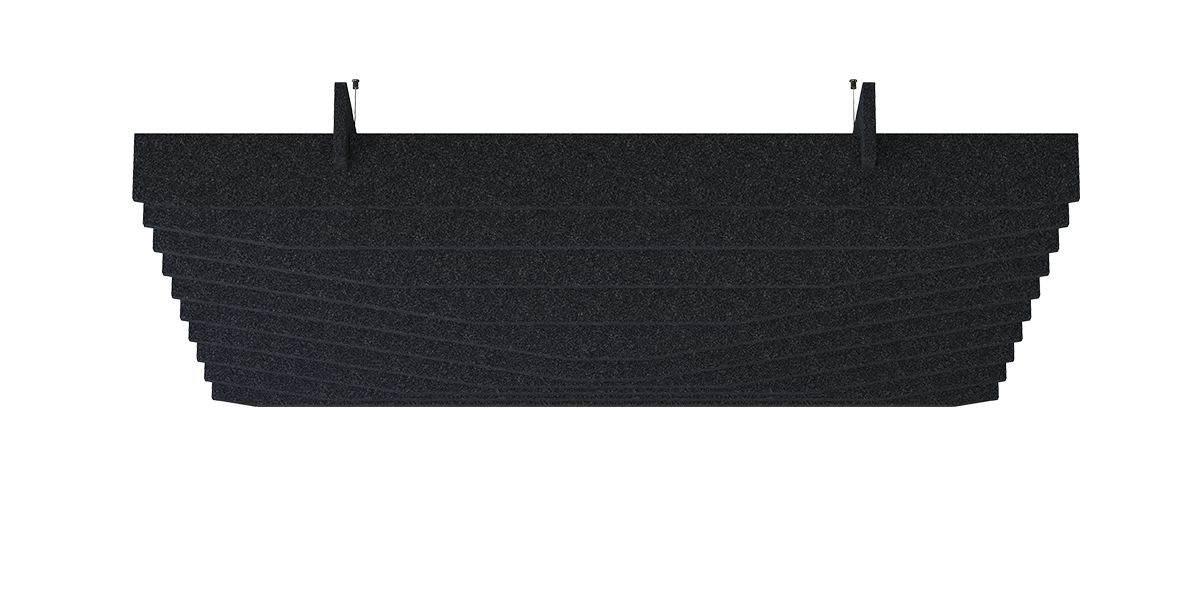 Deckenbaffel Peak Modular – Deckenbaffel – Akustikpaneel in Schwarz mit gestufter Struktur, zur Wandmontage geeignet, für Schallabsorption im Büro.