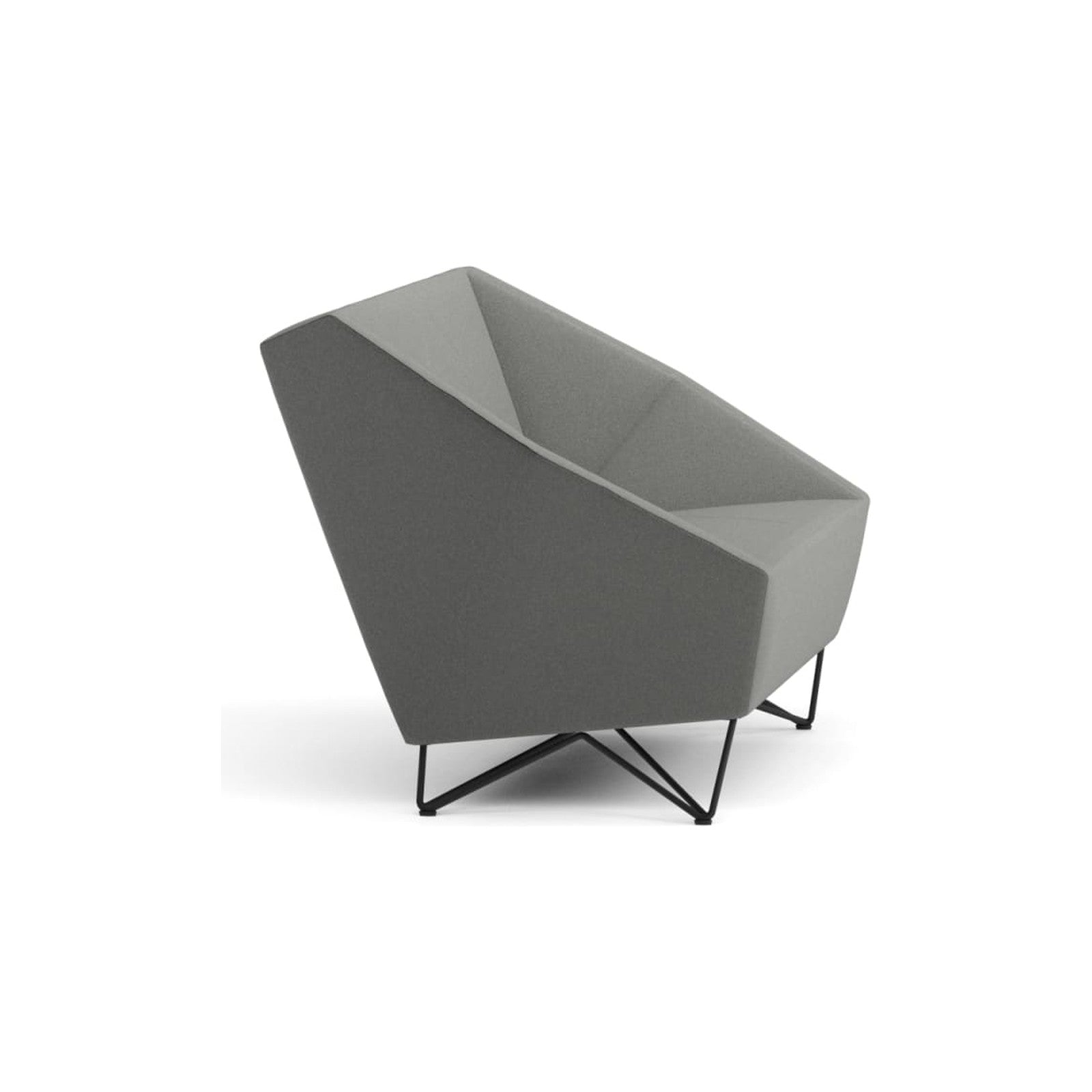 3angle Sofa von Prostoria, freigestellt vor weissem Hintergrund, Seitenansicht.