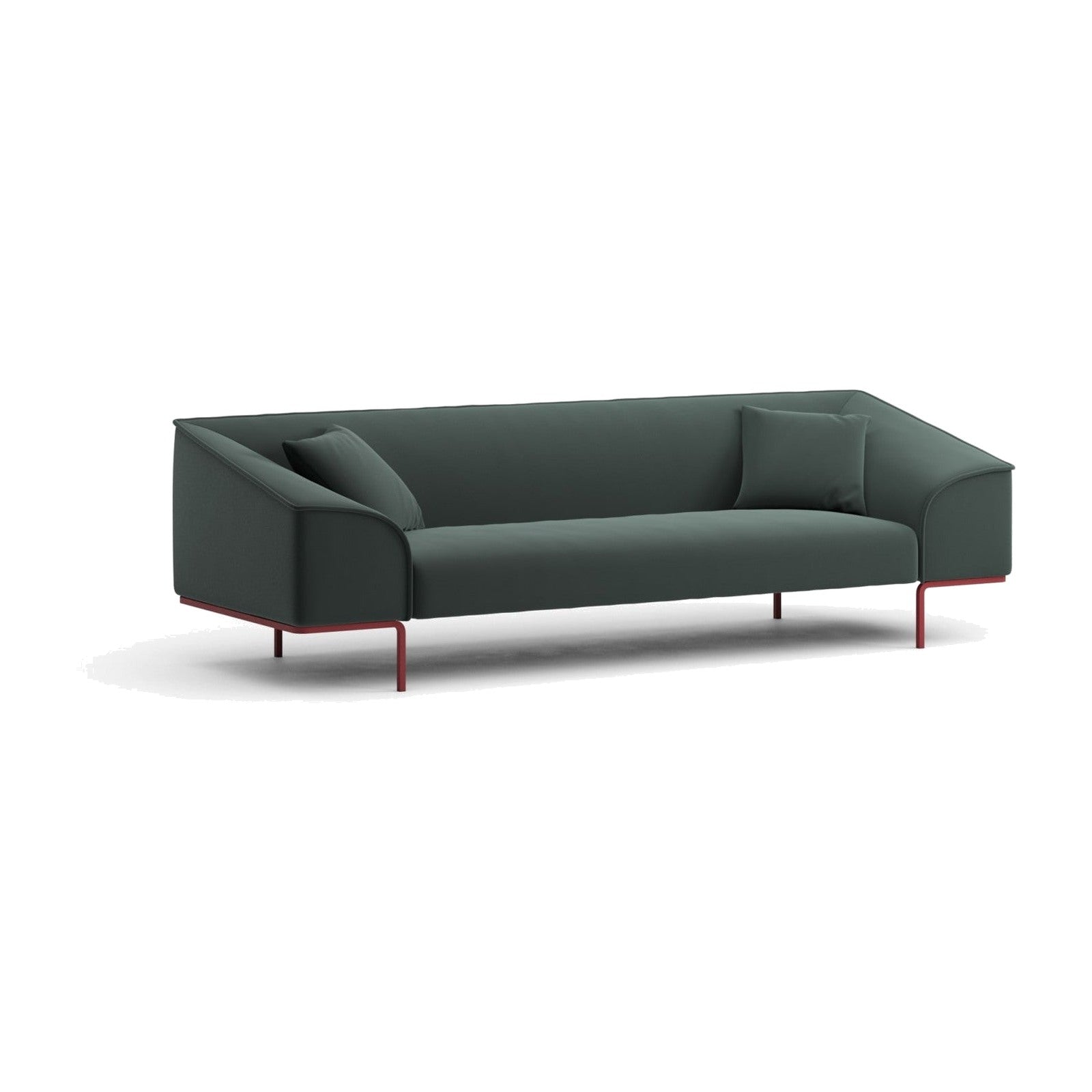 Seam Sofa | 3-Sitzer von Prostoria, freigestellt vor weissem Hintergrund, Schrägansicht von vorne.