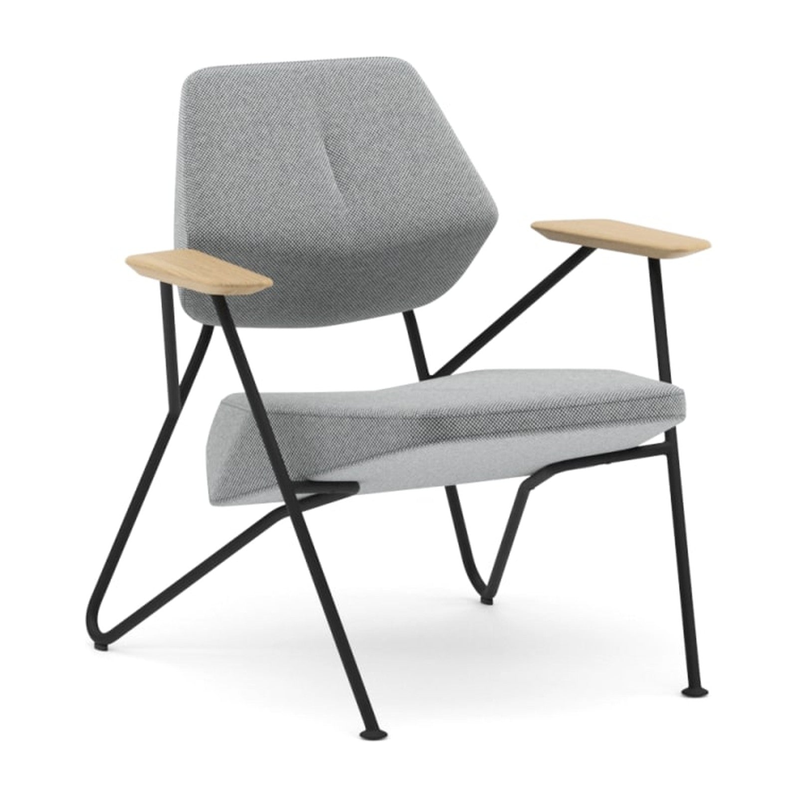 Polygon Loungesessel von Prostoria, freigestellt vor weissem Hintergrund, Schrägansicht von vorne.