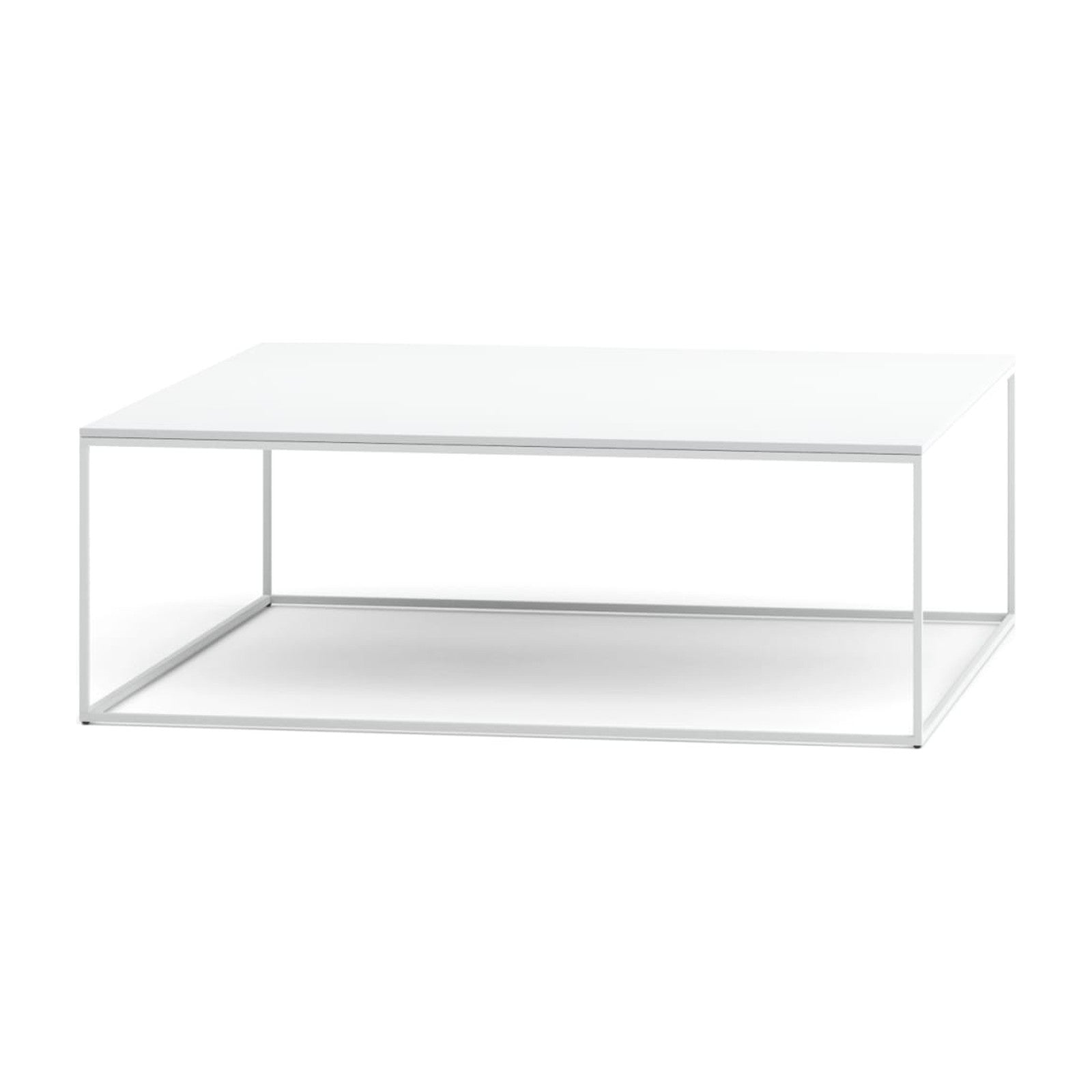 Frameless Beistelltisch | I von Prostoria, freigestellt vor weissem Hintergrund, Ansicht von schräg hinten.