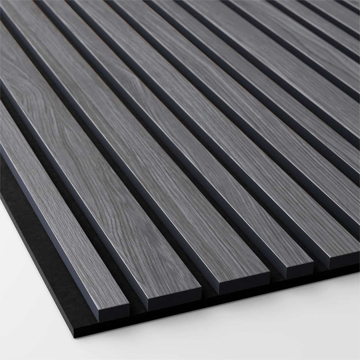 Wandpaneele Ribbon-Wood Barcode in Rustic Grey Oak mit schwarzem RecoSilent