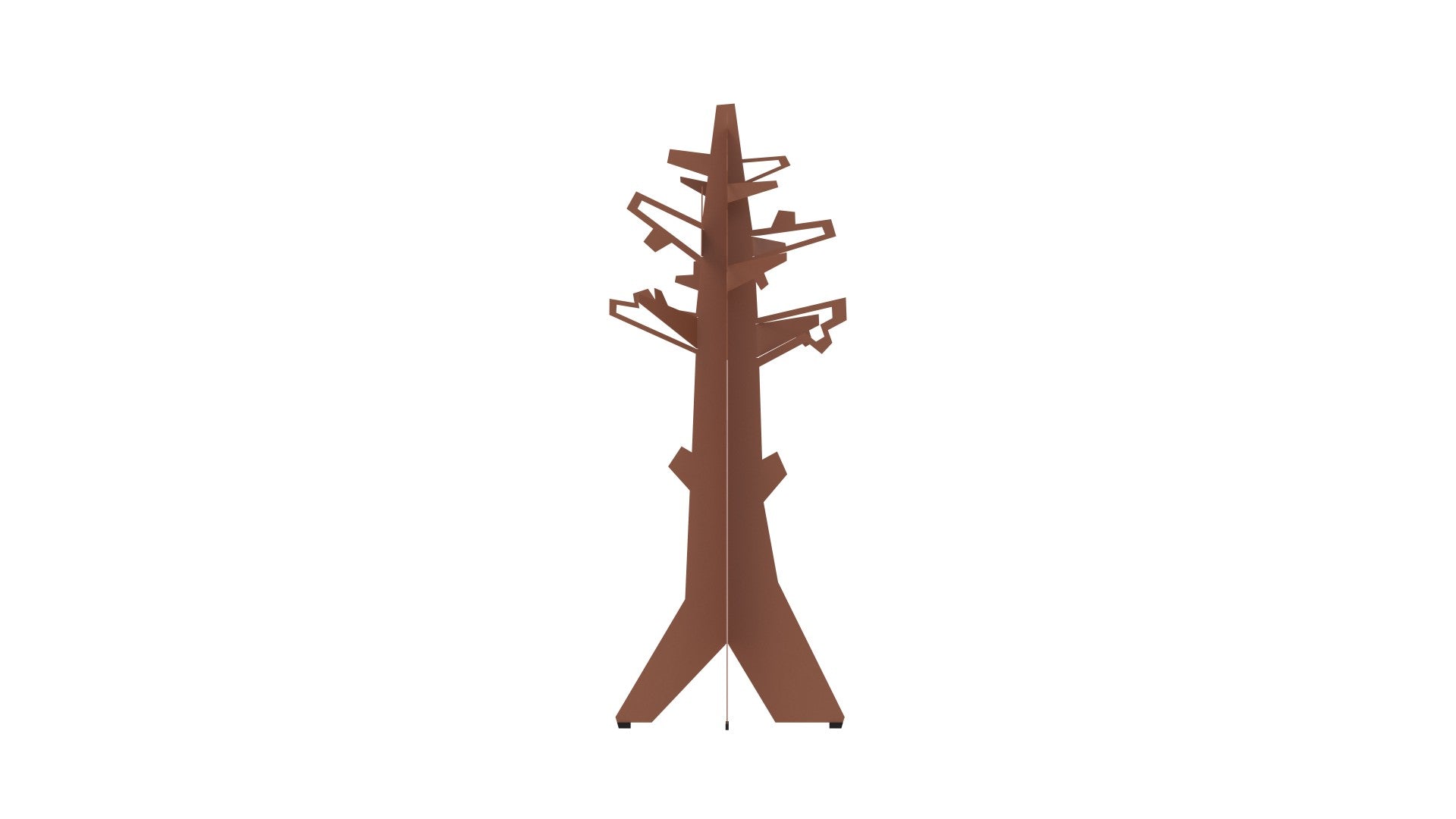 Forest for the Trees | Kleiderständer – Kleiderständer – Moderner Kleiderständer in brauner Farbe, mit asymmetrisch angeordneten Ablagen und stabiler Fußbasis.