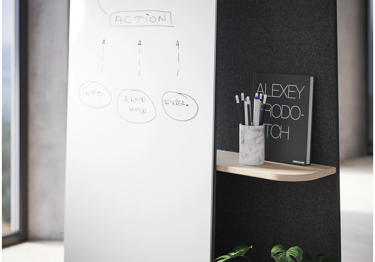Mobile Schreibtafel Gemini, Detail mit Fach