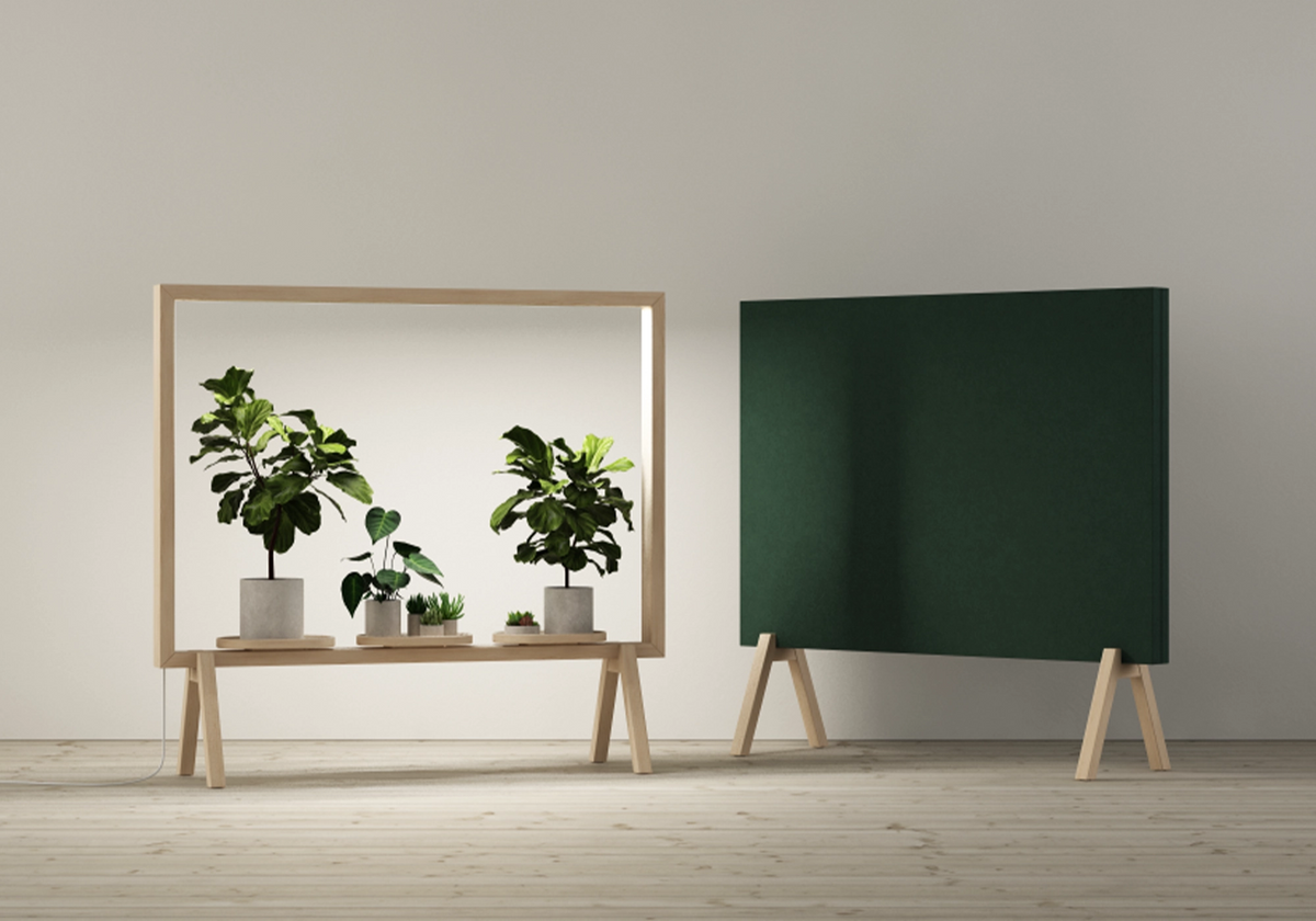 Stellwand GreenFrame mit Pflanzen und Schallabsorber