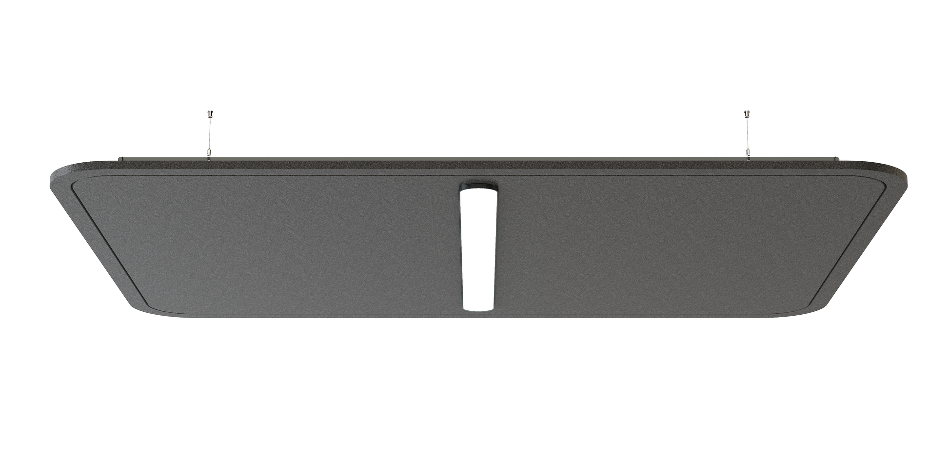 Akustische Beleuchtung Ora – Akustische Beleuchtung – Hängelampe in rechteckiger Form, mit mattschwarzem Finish und LED-Lichtstreifen in der Mitte.