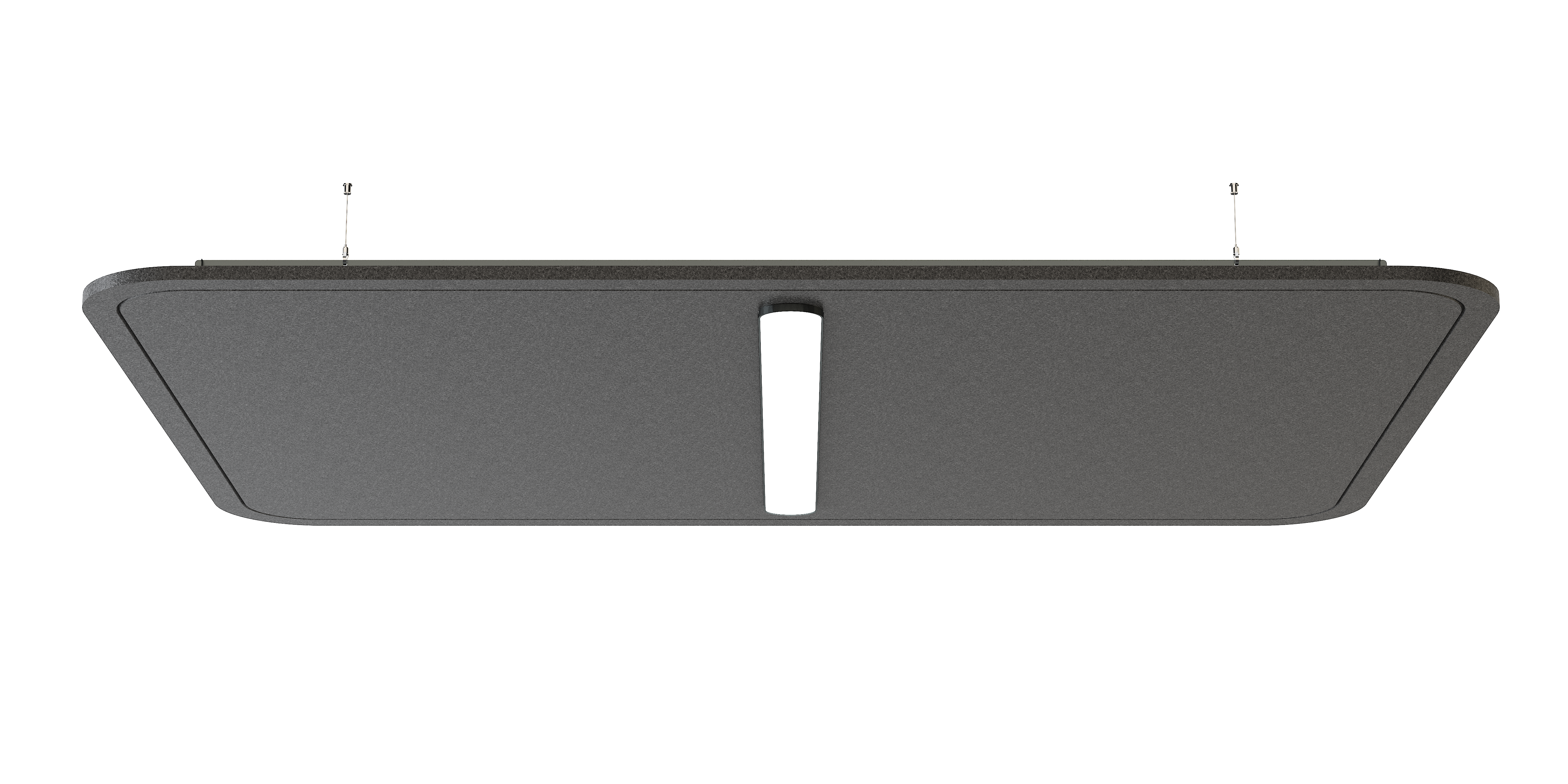 Akustische Beleuchtung Ora – Akustische Beleuchtung – Hängelampe in rechteckiger Form, mit mattschwarzem Finish und LED-Lichtstreifen in der Mitte.