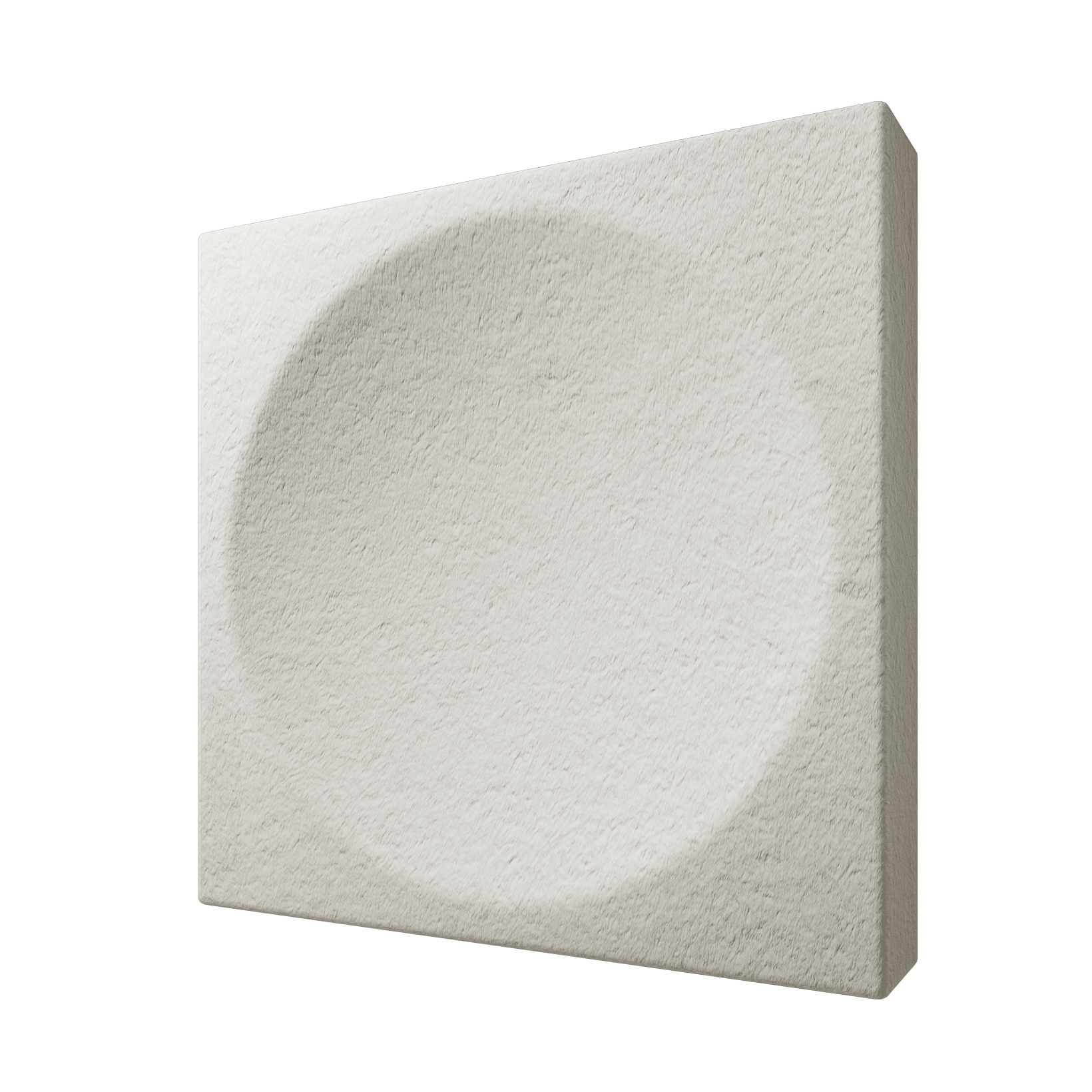 Archisonic Mycelium Wandfliesen – Akustische Wandverkleidung – Quadratische Wandpanel in hellem Grau mit runder Vertiefung, strukturiert, für Akustik- und Designzwecke.
