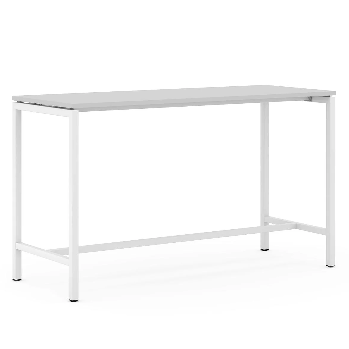 Hochtisch | Nova – Hochtisch – Schreibtisch mit grauer Tischplatte und weissem Gestell, schlichtes Design ohne weitere Dekoration.