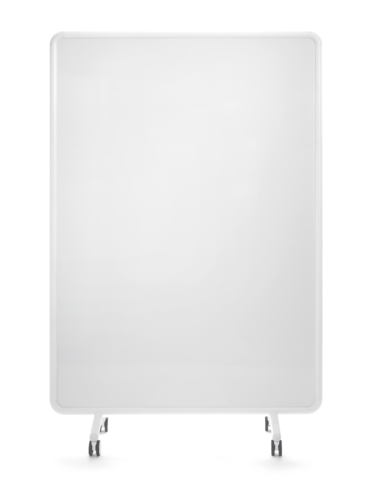 se:lab pin & write – Mobile Stellwände – Whiteboard-Rollwand mit weissem Rahmen, frontal.