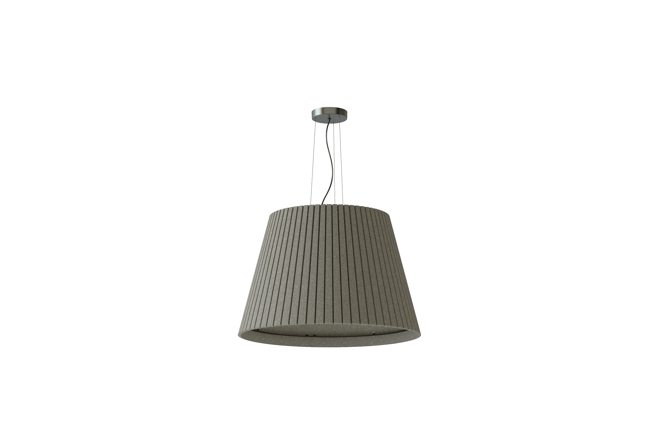 Akustische Pendelleuchte Spark – Akustische Beleuchtung – Graue Pendelleuchte mit geripptem Lampenschirm, hängend, ideal für moderne Büroumgebungen.