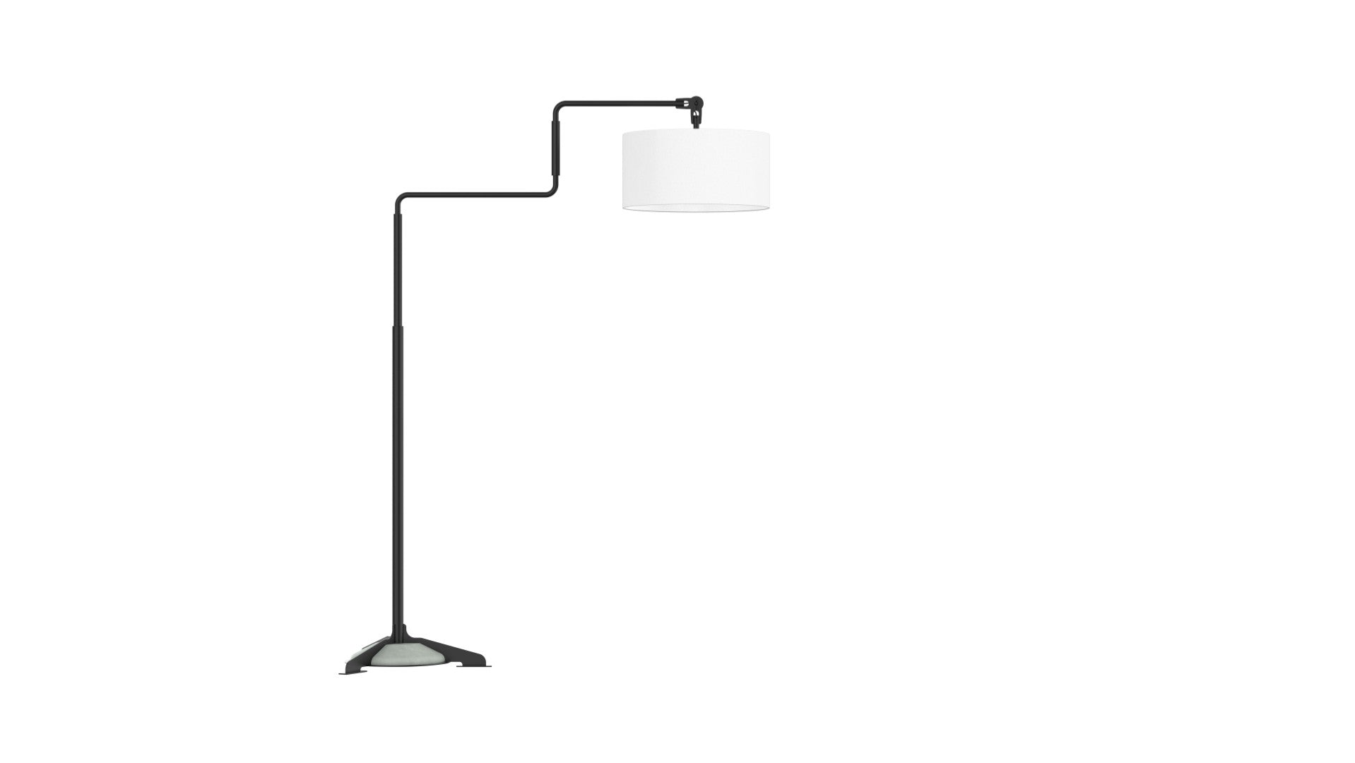Swivel floor | Stehleuchte – Stehleuchte – Stehlampe mit schwarzem Gestell und einem weißen Lampenschirm, stabiler Fuß und flexibler Arm für individuelle Lichtsetzung.