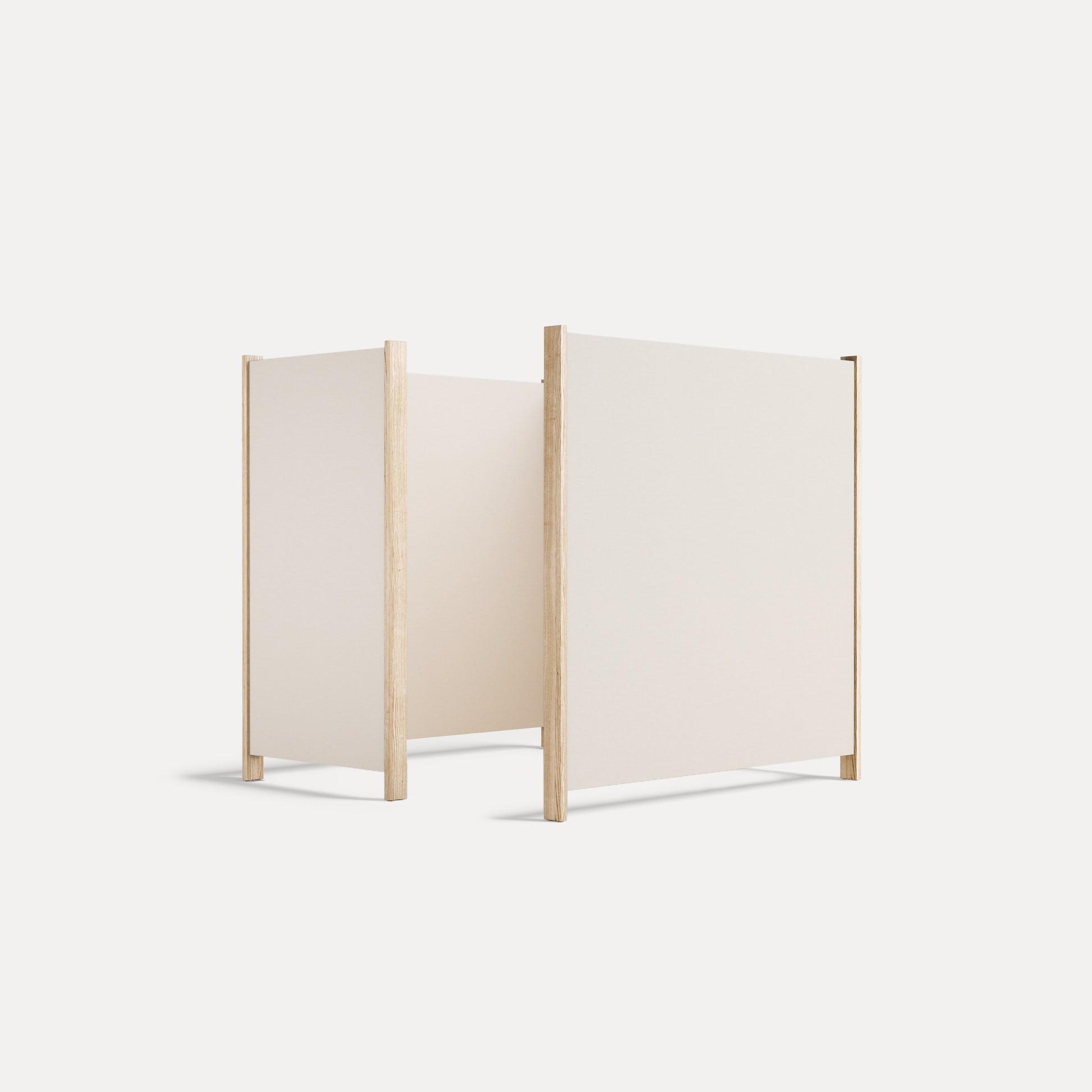 Kyoto – Stellwände – Raumtrenner mit hellen, matten Platten und Holzgestell für Büroumgebungen.