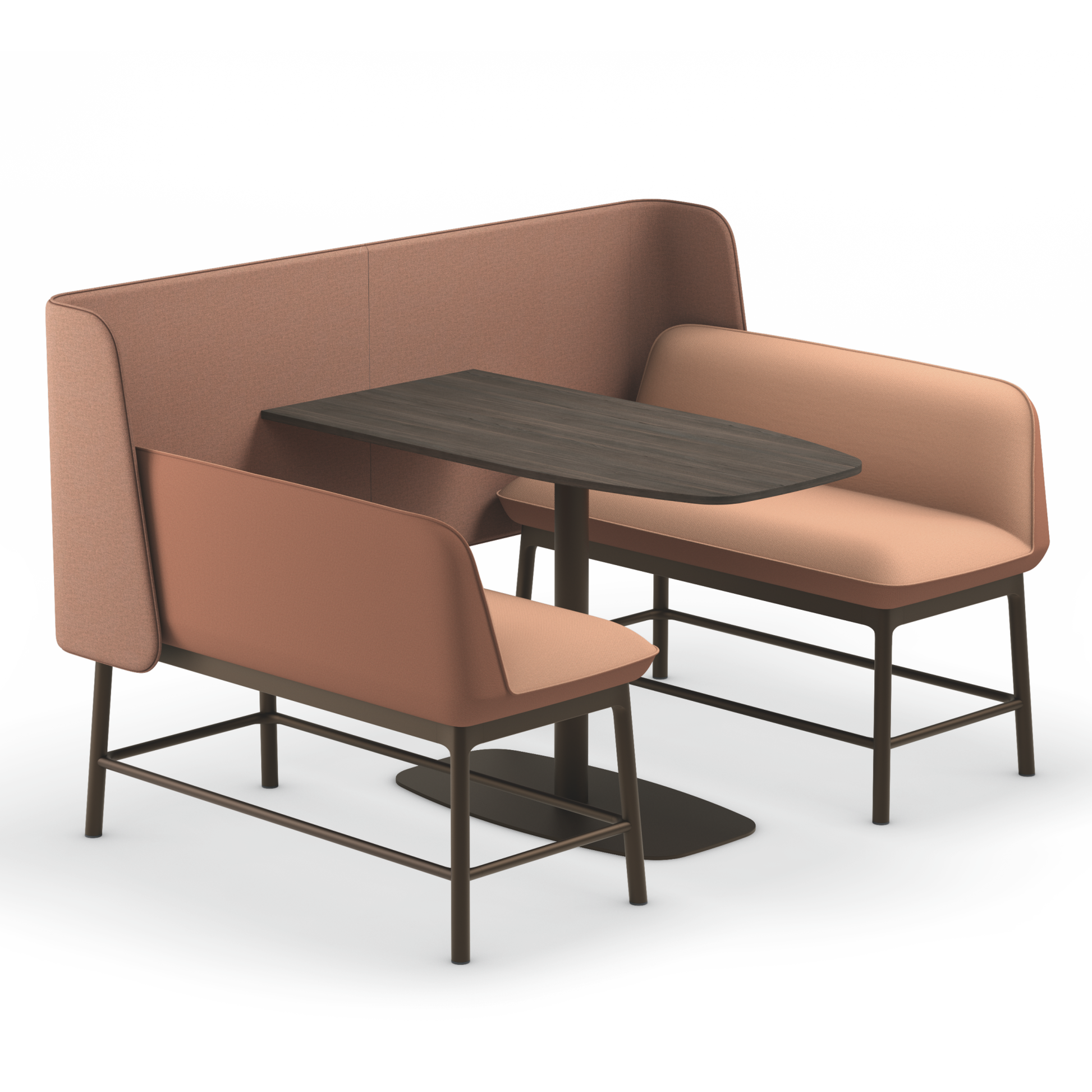 se:café bench – Bench – Gepolsterte Sitzgruppe in Rosé mit einer hölzernen Tischplatte und braunem Gestell.