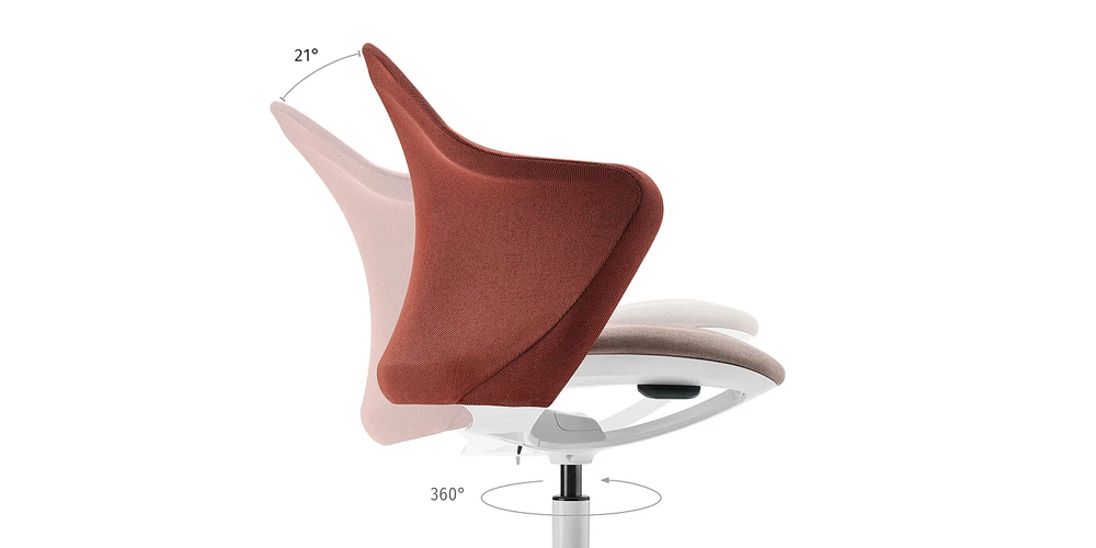 se:flair – Konferenzstuhl – Ergonomischer Bürostuhl mit rot-beigem Bezug, drehbar und höhenverstellbar, Rückenlehne leicht geneigt.