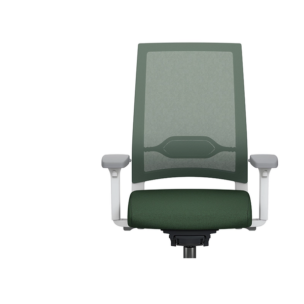 Ergonomischer Bürostuhl quarterback 2: Bürostuhl mit hohen Rückenlehne, grauem Netz und grünem Sitzpolster, armlehnen in hellgrau.