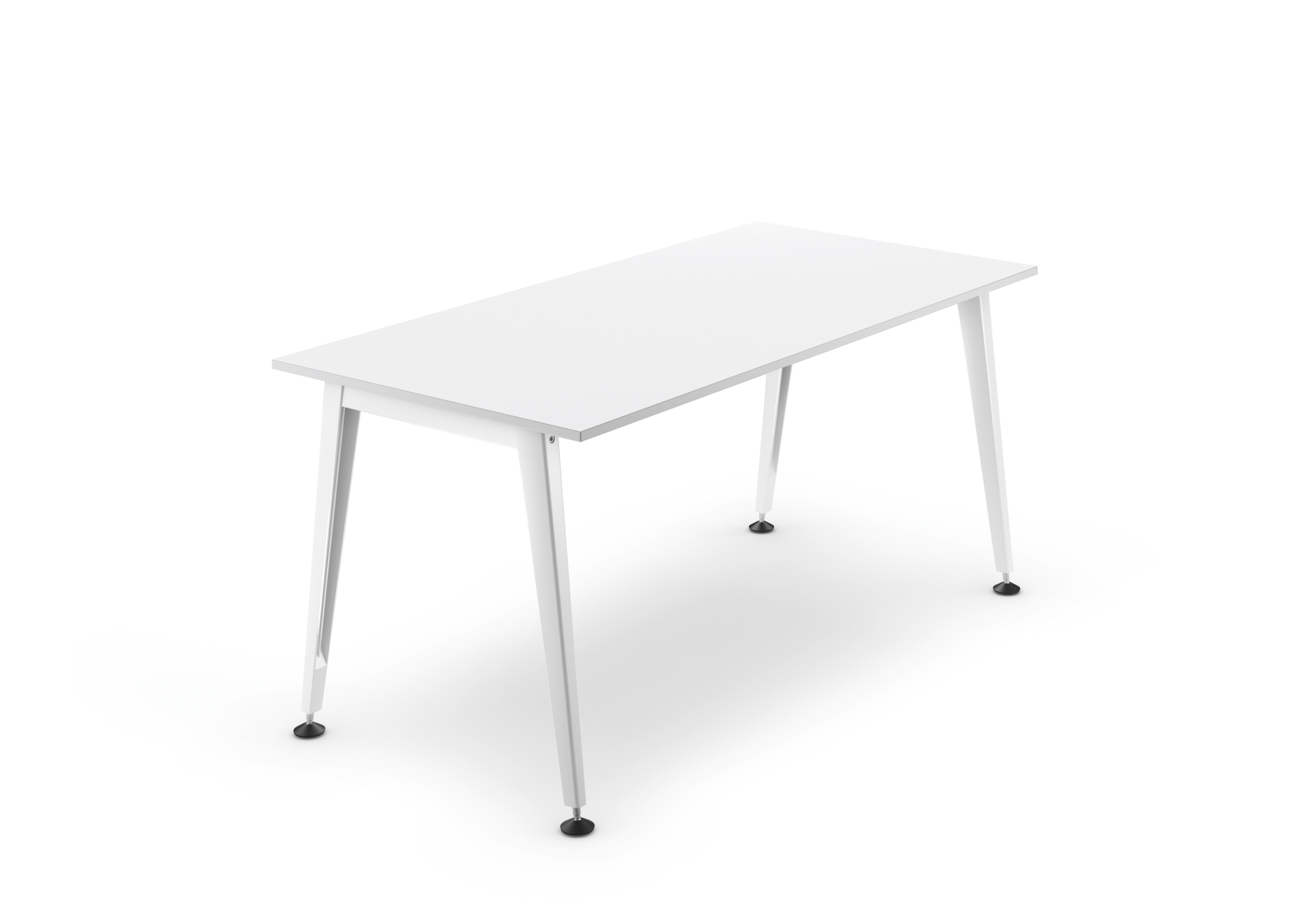 get together – Schreibtisch – Moderner Schreibtisch mit weisser Tischplatte und silbernem Gestell, ideal für Büroumgebungen.
