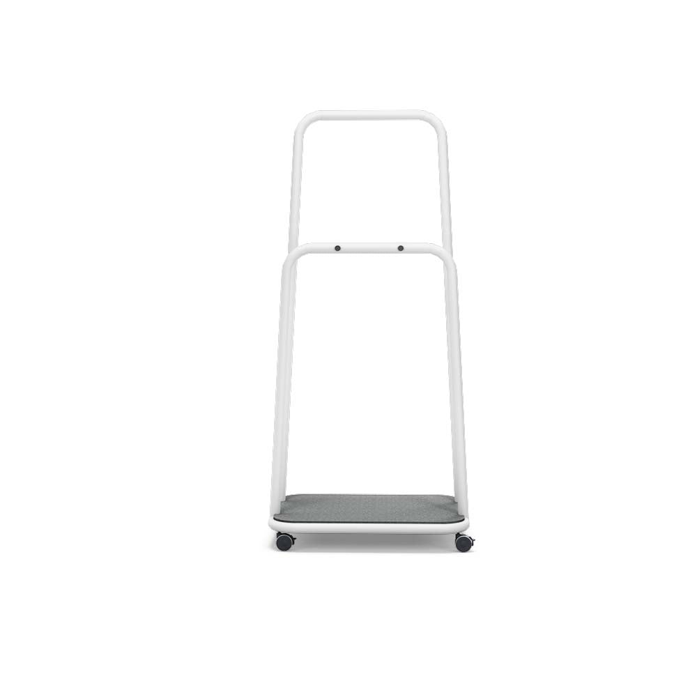 se:lab caddy – Transportwagen für Whiteboards – Mobiler Tischgestell mit weißen Metallrahmen und grauer Ablagefläche auf Rollen.