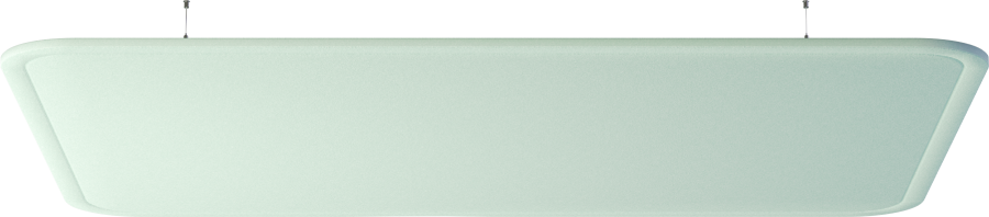 Deckenpanel Rectangle – Deckenabsorber – Hängende Akustikdecke in rechteckiger Form, im sanften Grünton, zur Geräuschdämmmung in Büroräumen.