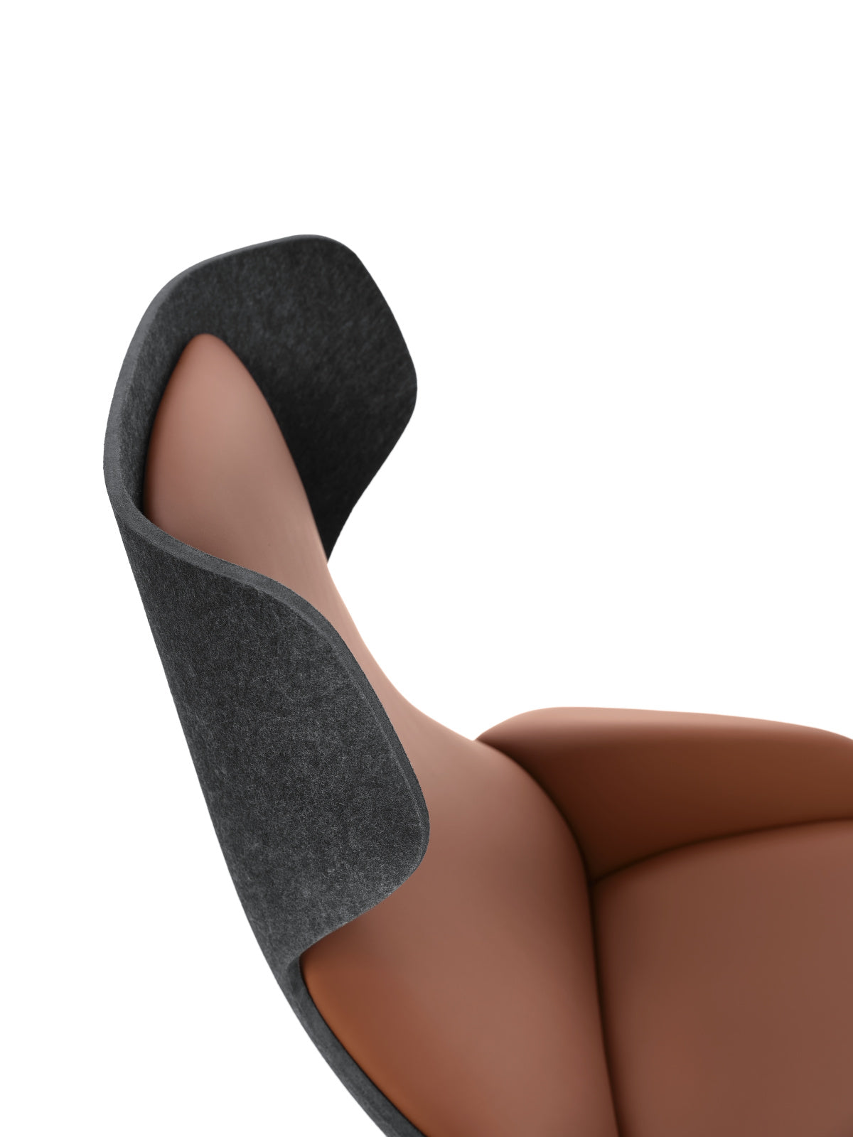 se:lounge – Lounge-Sessel – Bürostuhl mit grauem Stoffrahmen und braunem Polster, seitliche Ansicht, organische Form.