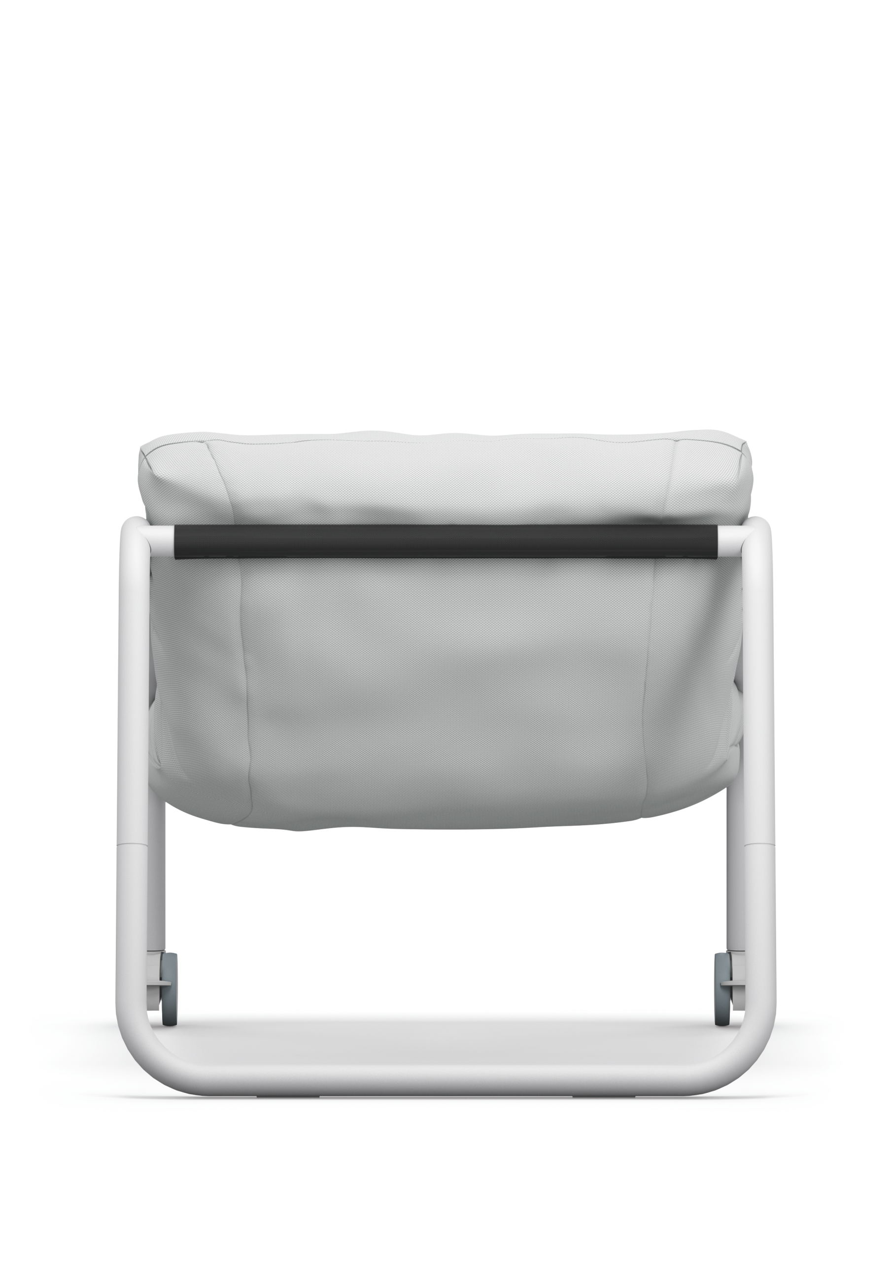 se:lab – Sofa – Bürostuhl mit grauem Bezug und weißem Gestell, von hinten sichtbar. Polsterung und Armlehnen vorhanden.