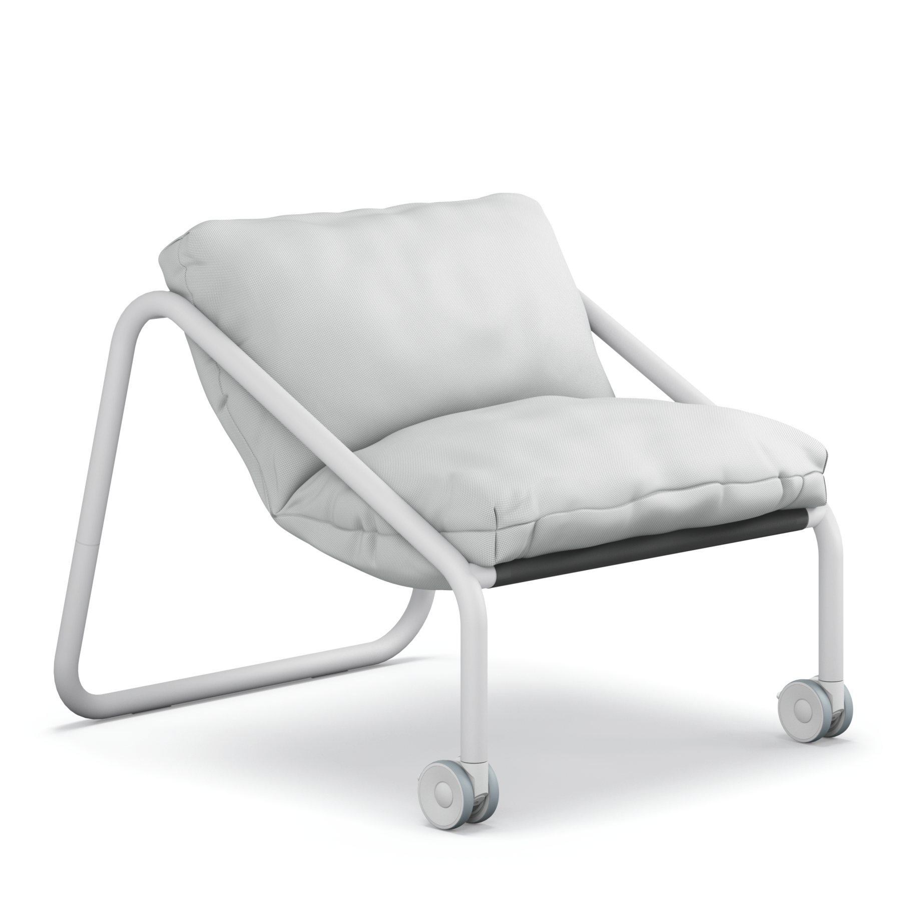 se:lab – Sofa – Bequemer Lounge-Sessel mit weißem Polster und weißem Gestell, ausgestattet mit Rollen für mobile Nutzung.