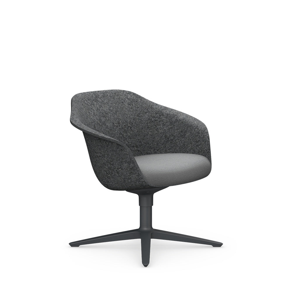 se:lounge light – Mehrzweckstuhl – Drehbarer Sessel mit grauem Stoffbezug und einem runden, schwarzen Gestell. Minimalistisches Design.