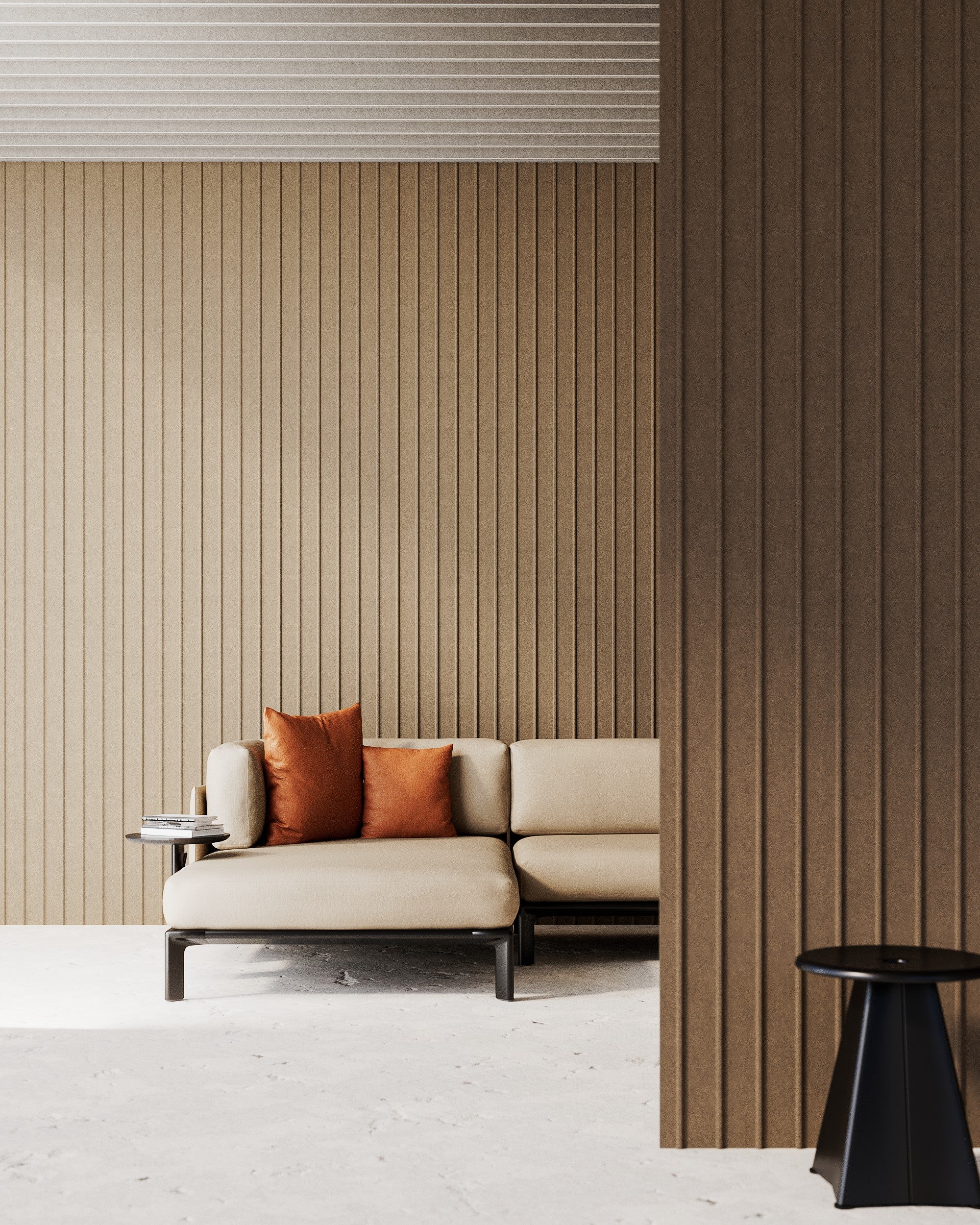 Impact Acoustic TRACE Wandpaneele mit Sofa - warme Toene