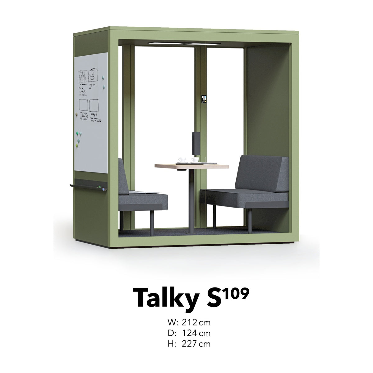 Massbild Talky S109: Breite 212 cm, Tiefe 124 cm, Höhe 227 cm.
