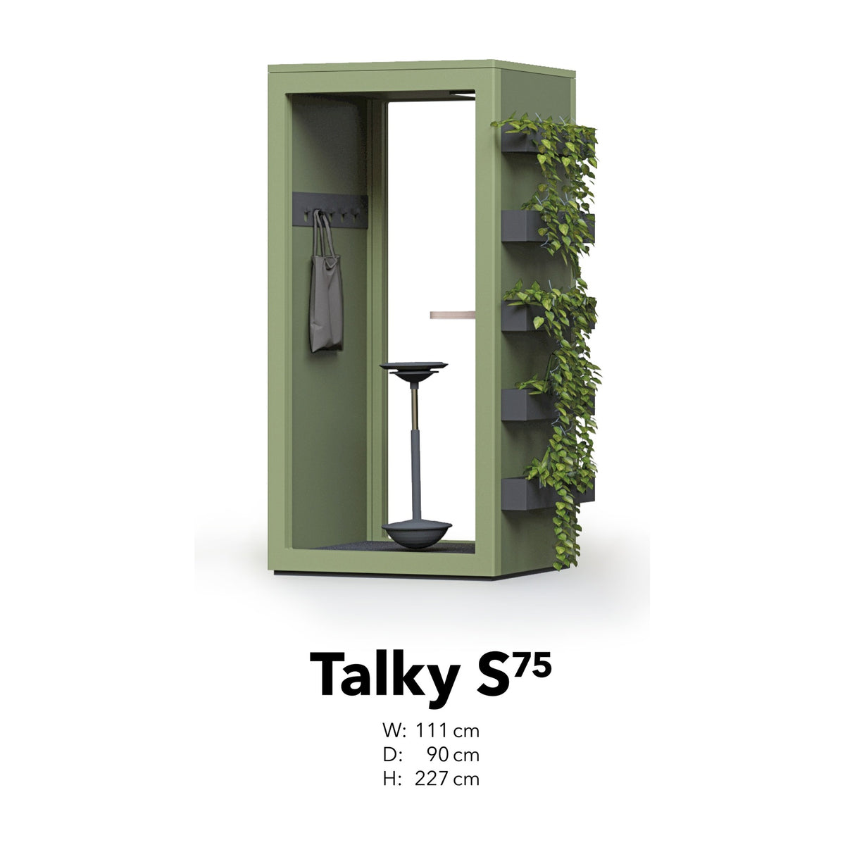 Massbild Talky S75: Breite 111 cm, Tiefe 90 cm, Höhe 227 cm.