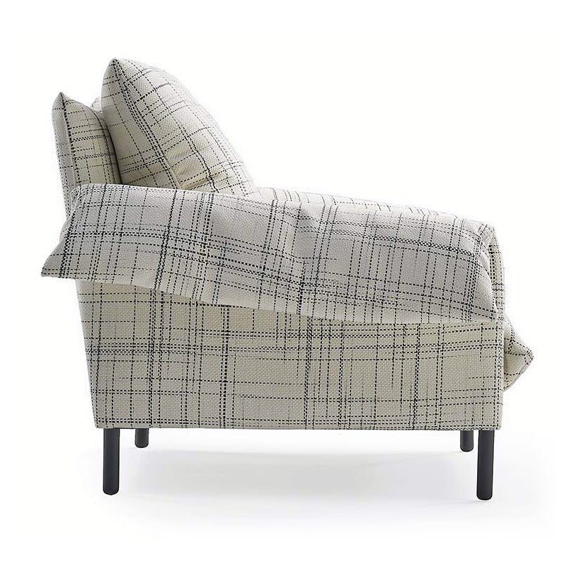Sancal Alpino Sessel mit kariertem Bezug in Crème und Grau, Seitenansicht