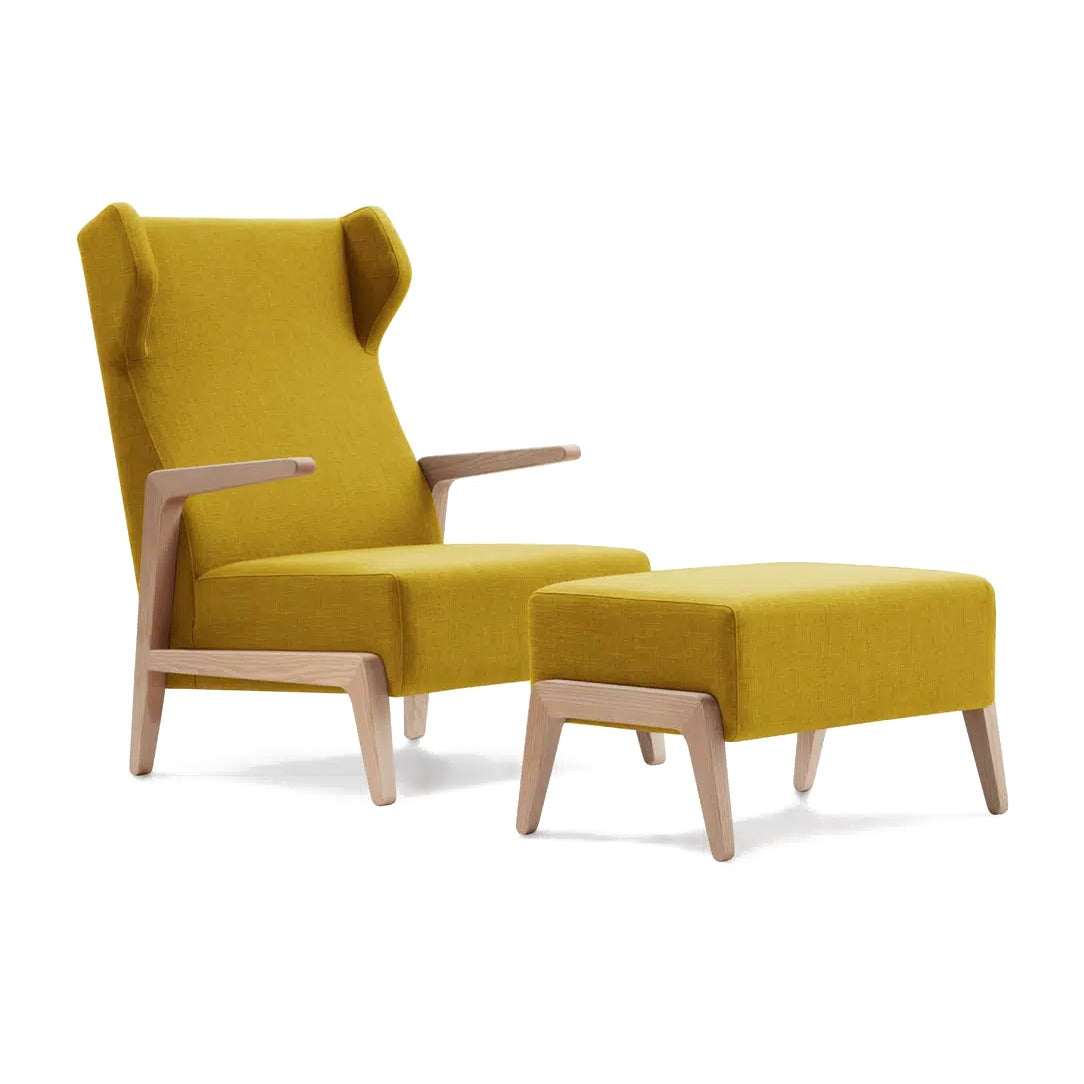 Sancal Boomerang Chill Ohrensessel in Senfgelb mit passendem Hocker