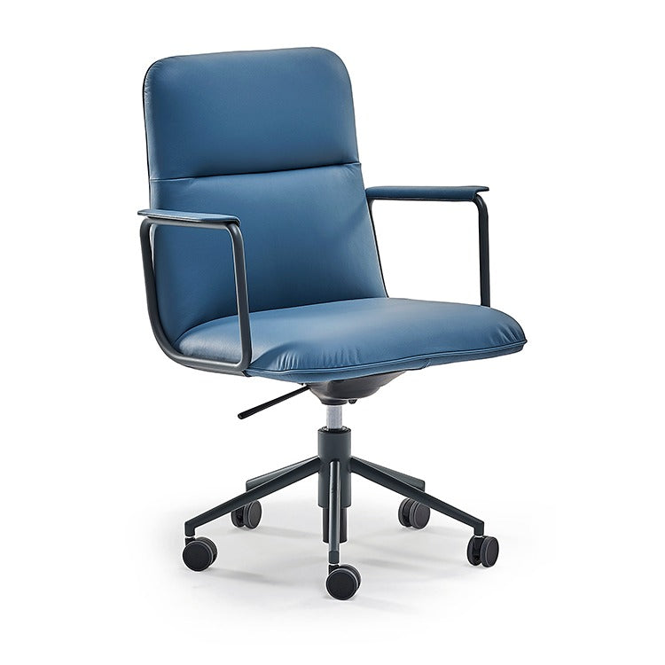Sancal Elle Konferenzstuhl in Blau mit niedriger Rückenlehne, Armlehnen und schwarzem Rollenfuss