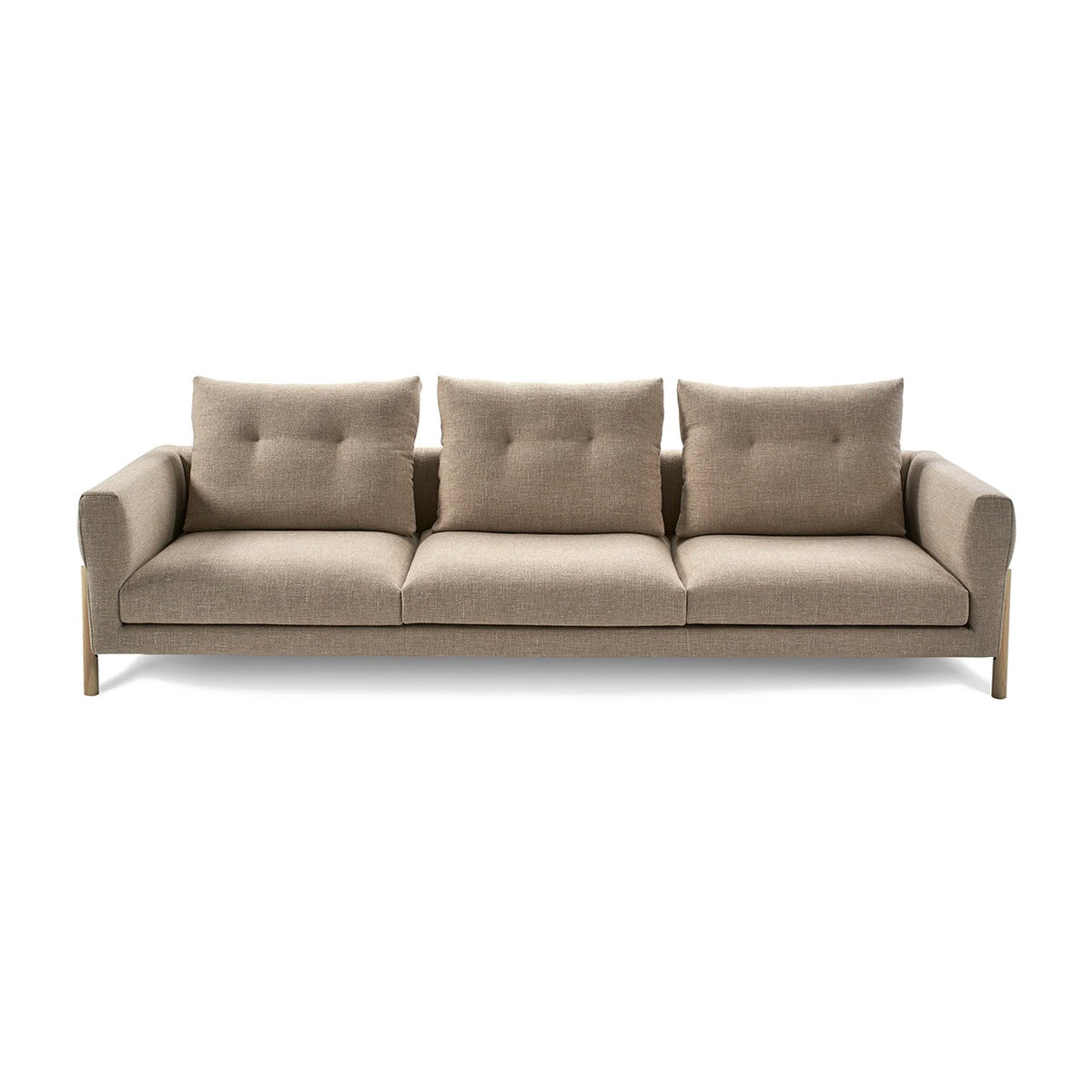 Sancal Momic Sofa als Dreisitzer in Beige mit Beinen aus Esche natur, Frontansicht