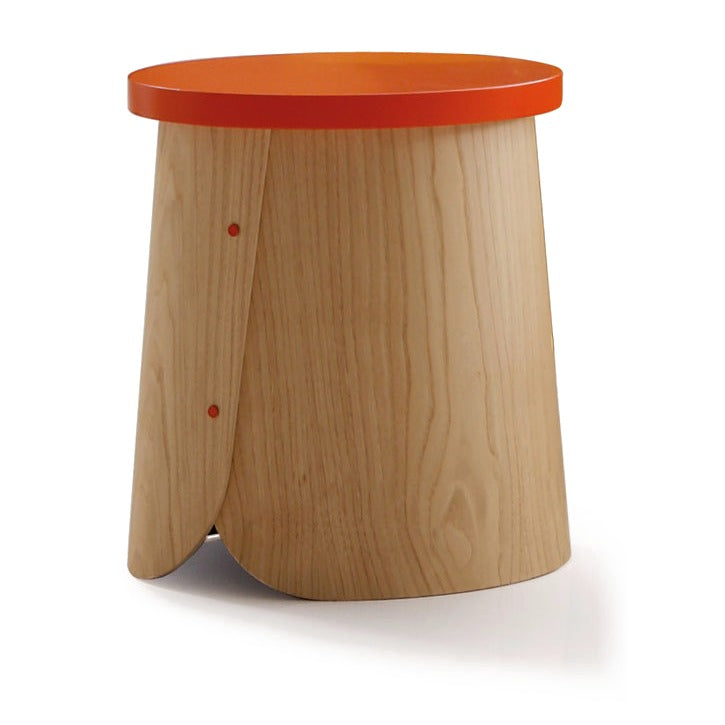 Sancal Tab Hocker aus Kastanienfurnier mit Sitzfläche in Orangerot