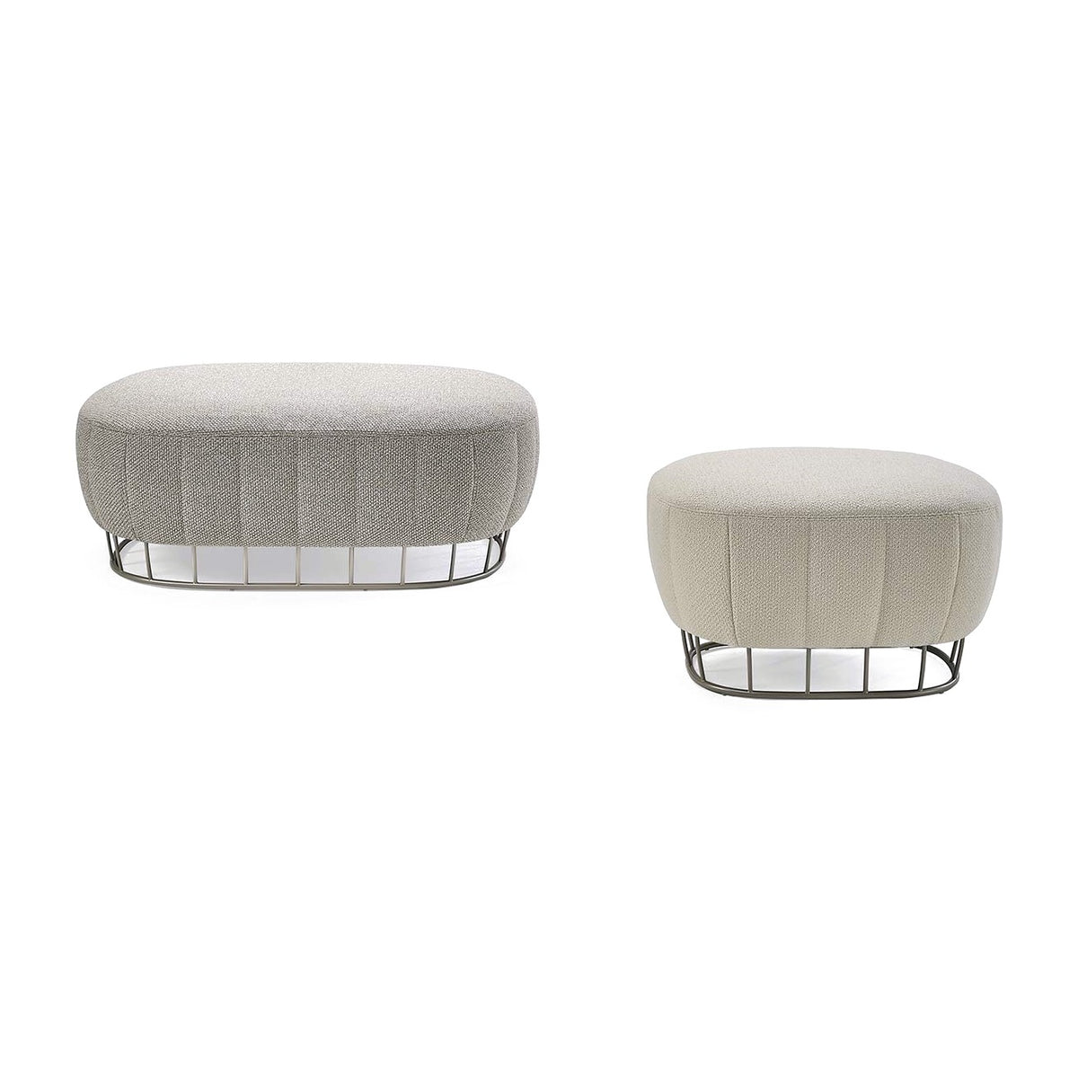 Sancal Tonella Pouf in zwei Grössen, gross in Hellgrau und klein in Beige, Seitenansicht