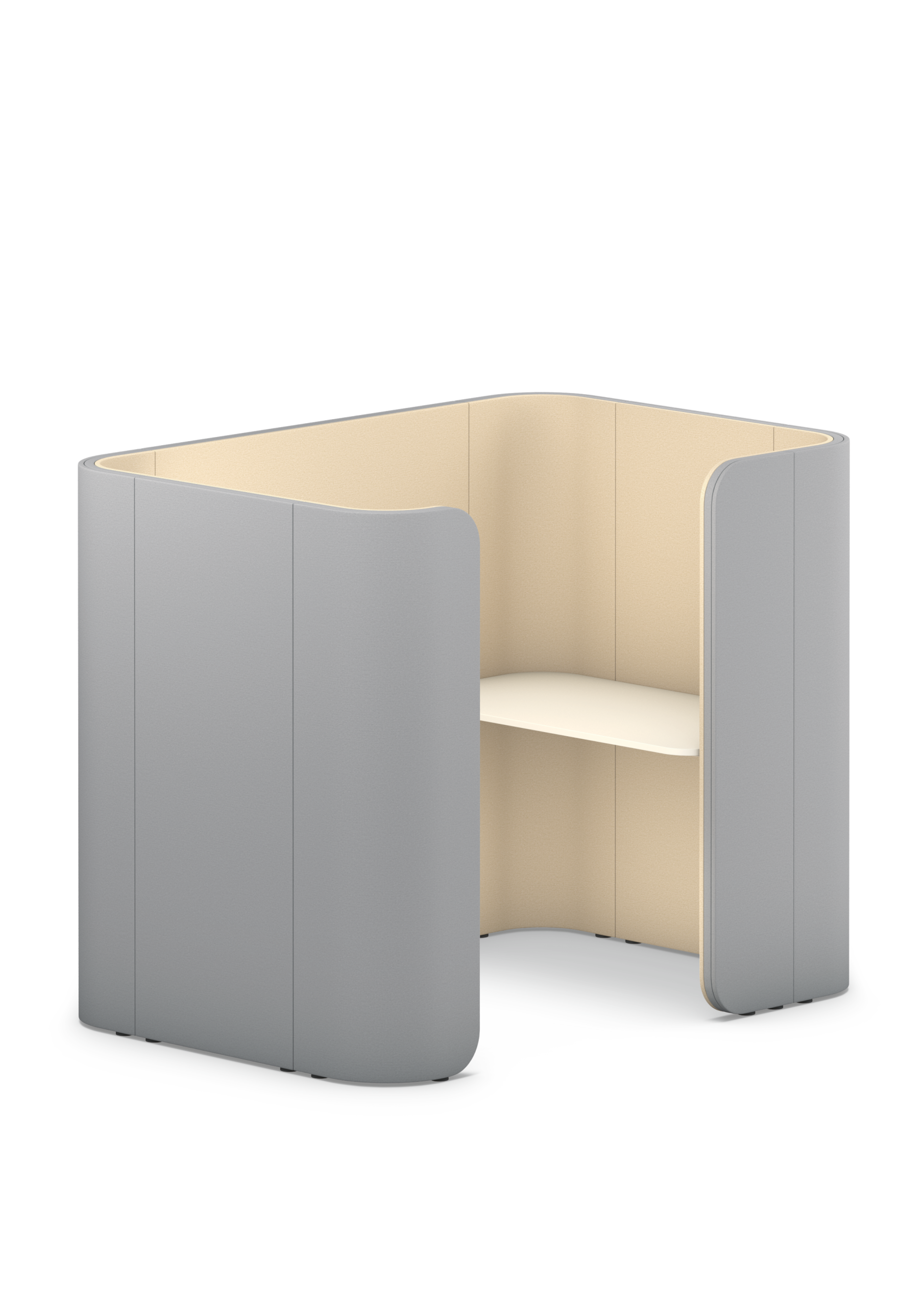 se:hive – Bench-Arbeitsplatzsystem – Modulares Bürotrennwand-Element in Grau mit cremefarbener Innenfläche und integrierter Ablage im oberen Bereich.