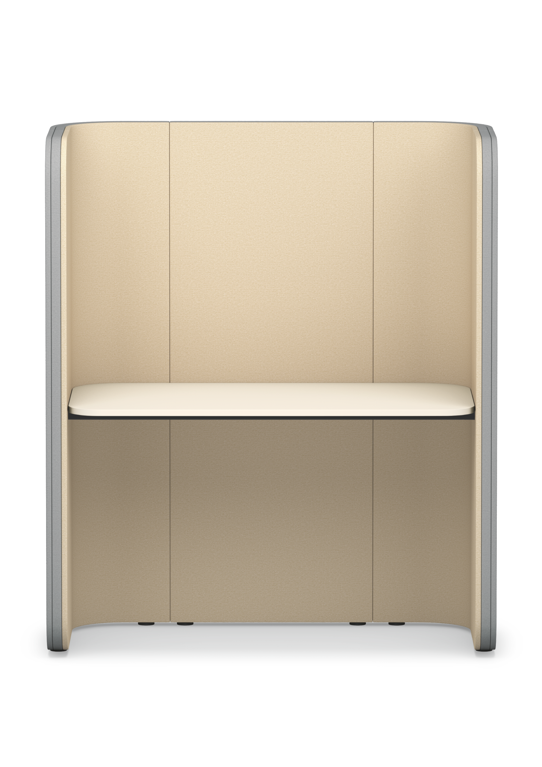 se:hive – Bench-Arbeitsplatzsystem – Sitzbank mit hellbeiger Polsterung und seitlichen, hohen Rückenlehnen, aus Stahlrahmen.