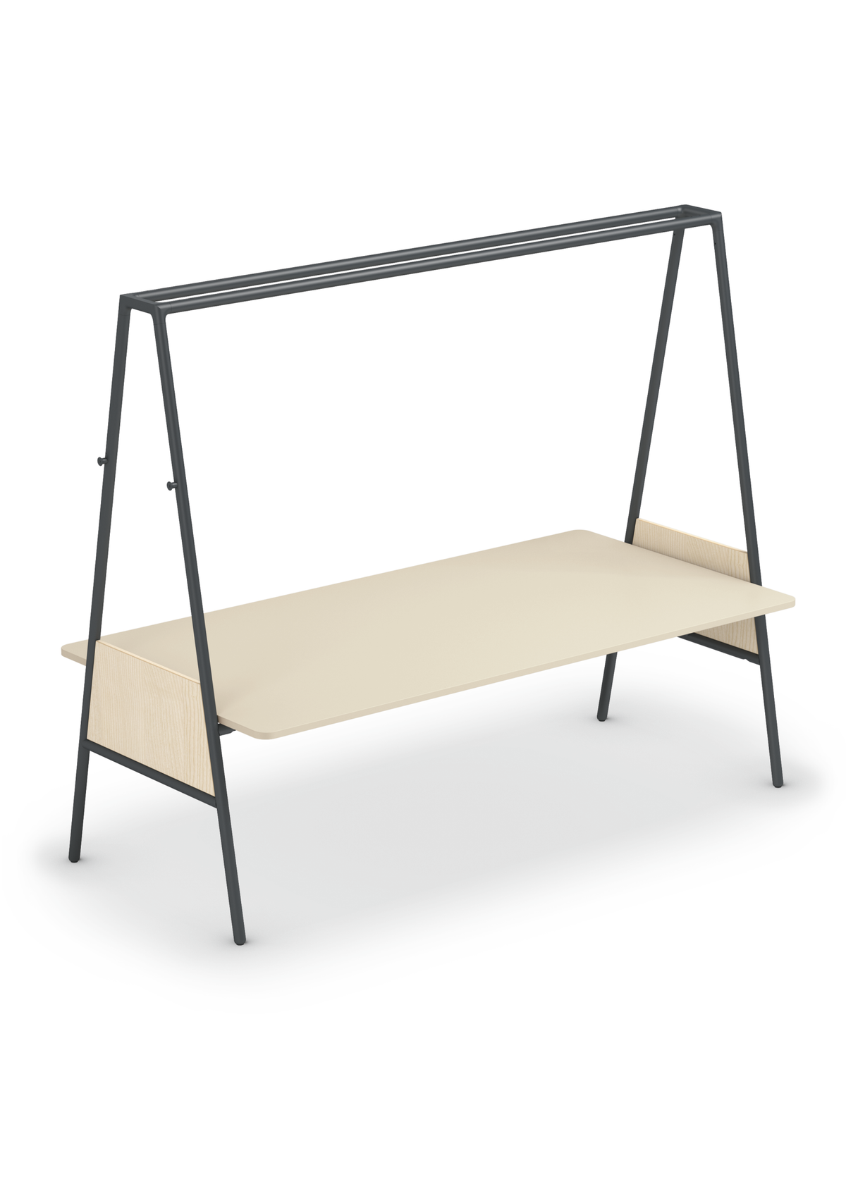 se:lab island – Hochtisch – Moderner Schreibtisch in Beige mit schwarzem Gestell und ansprechender Ablagefläche in Holzoptik.