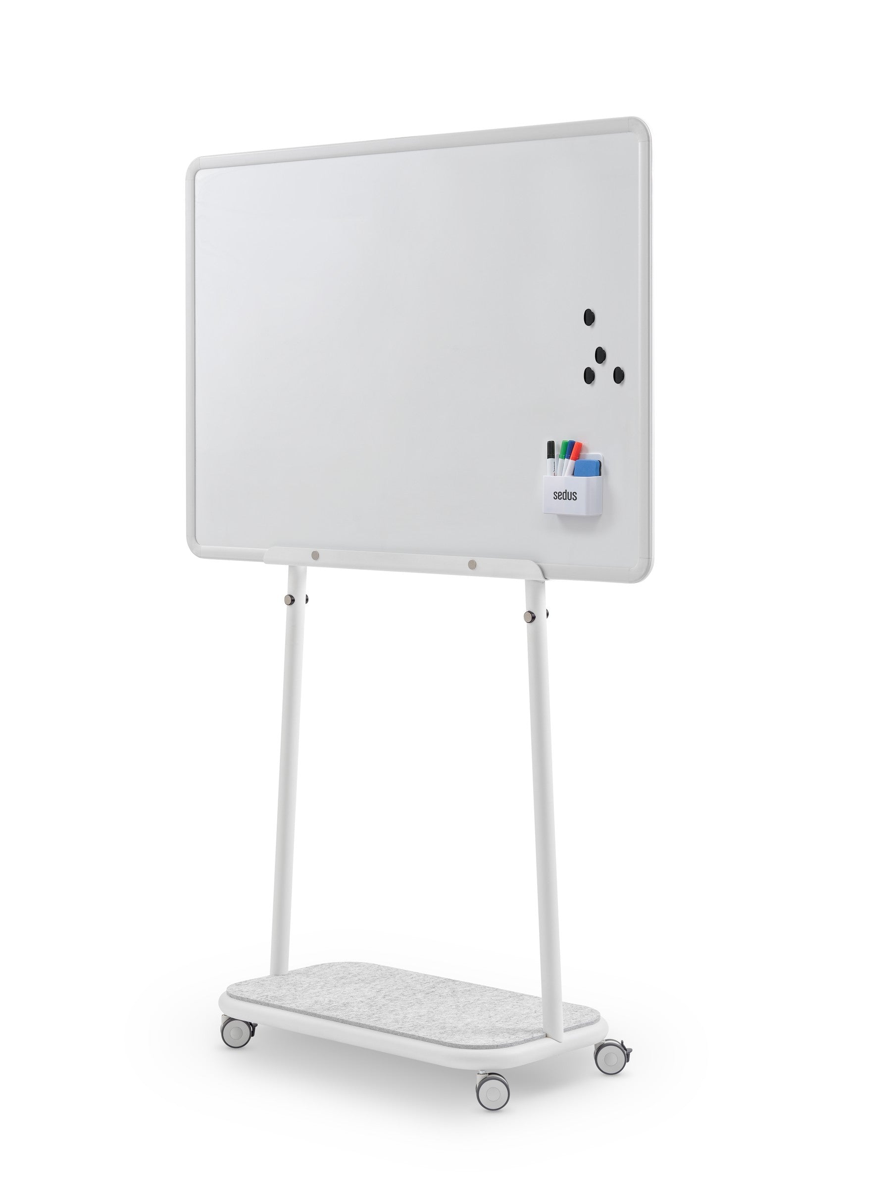se:lab rack – mobile Staffelei von Sedus – Gestell in Weiss mit eingehängtem Whiteboard.