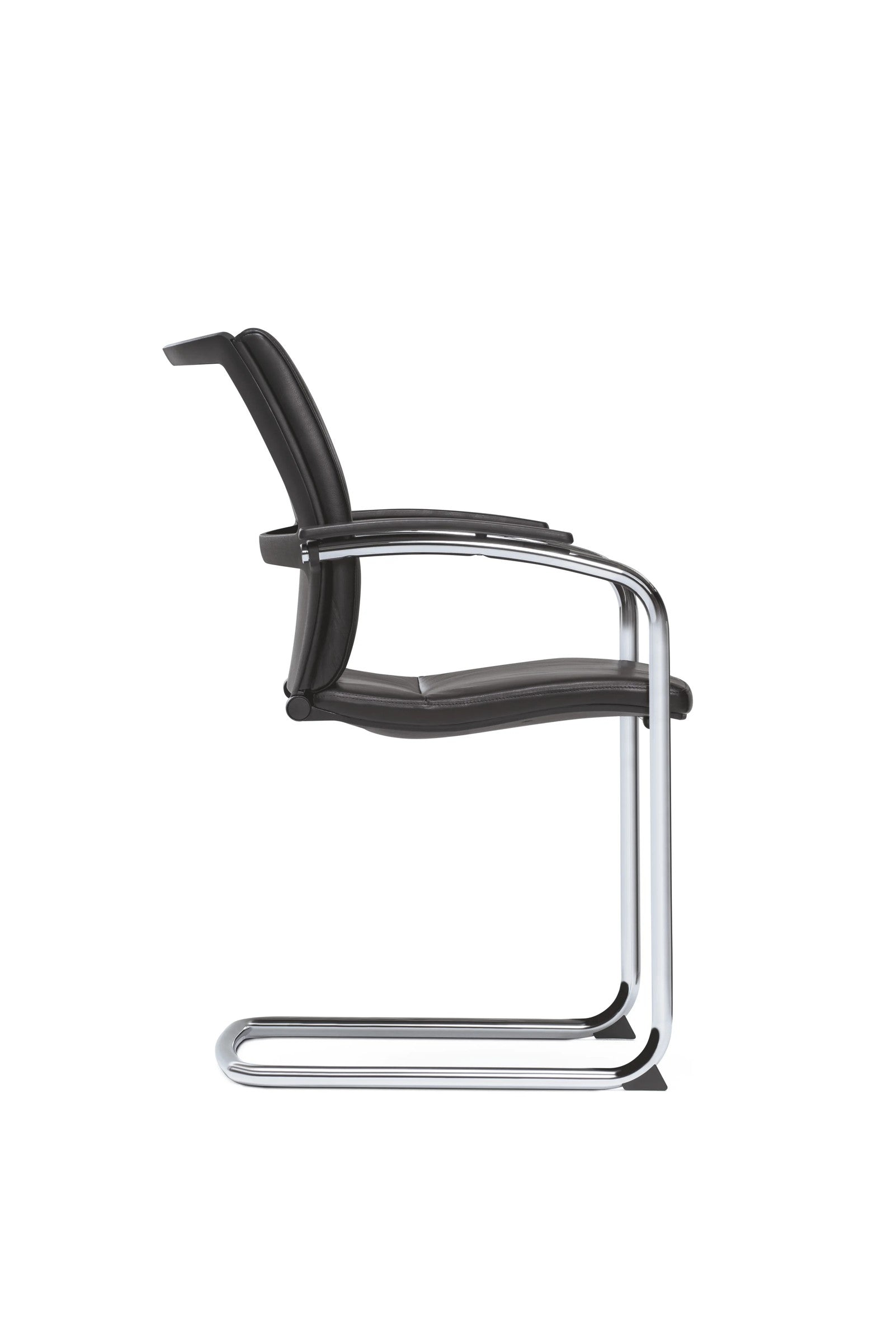 open up modern classic Freischwinger von Sedus in Schwarz mit Chromgestell, Seitenansicht.