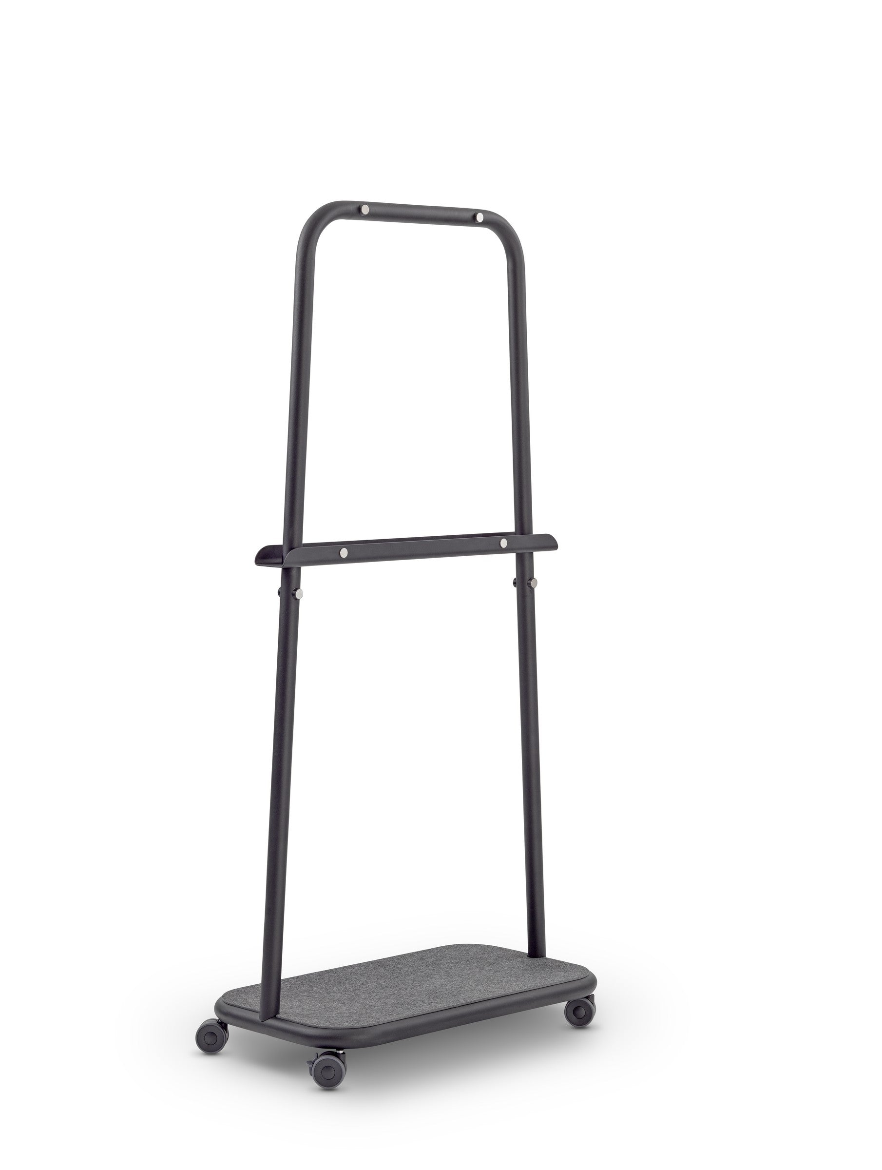 se:lab rack – mobile Staffelei von Sedus – Gestell in Schwarz, leer, mit Ablagefläche.
