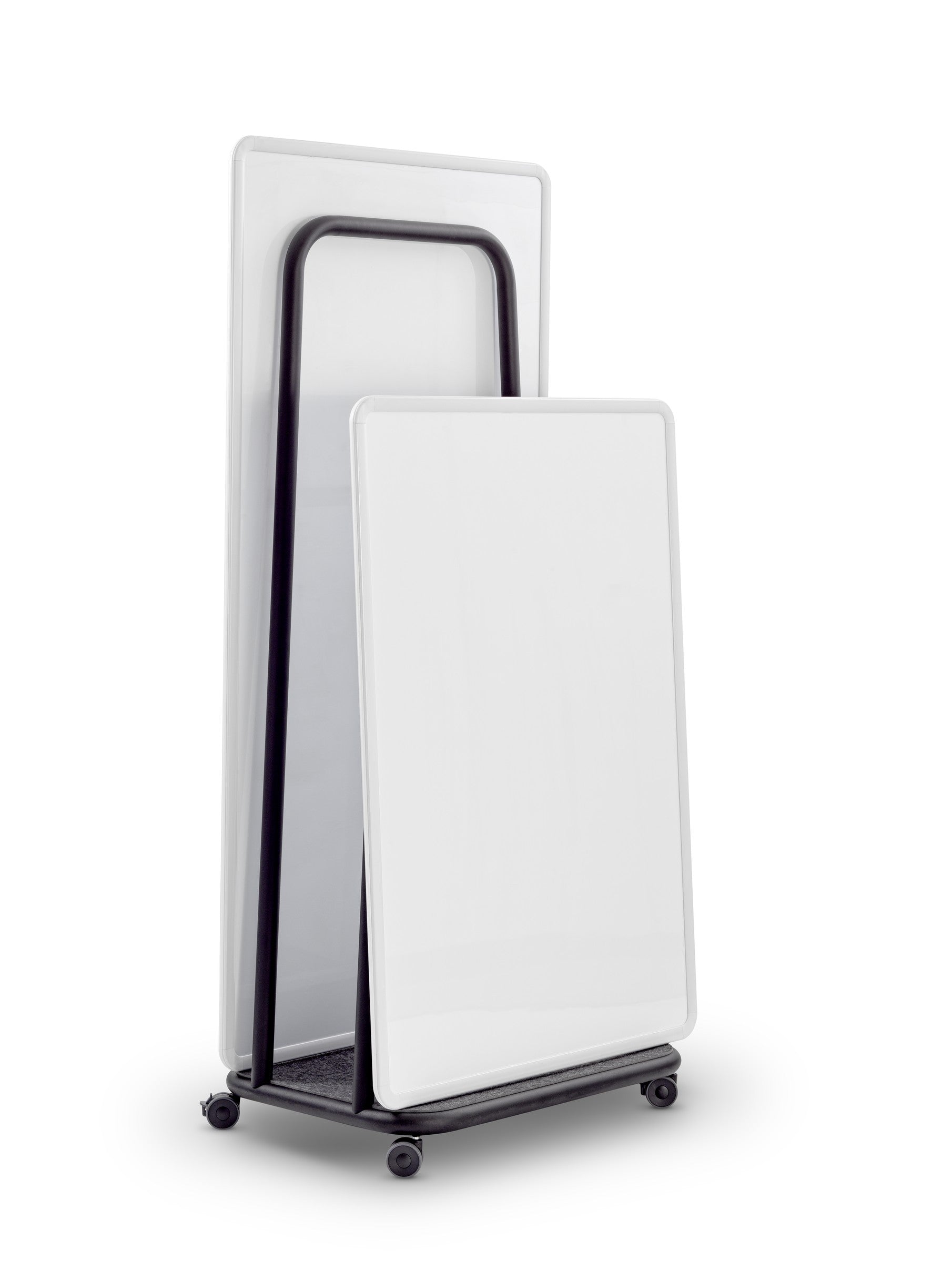 se:lab caddy – Transportwagen von Sedus – Wagen in Schwarz mit eingestelltem Whiteboard.