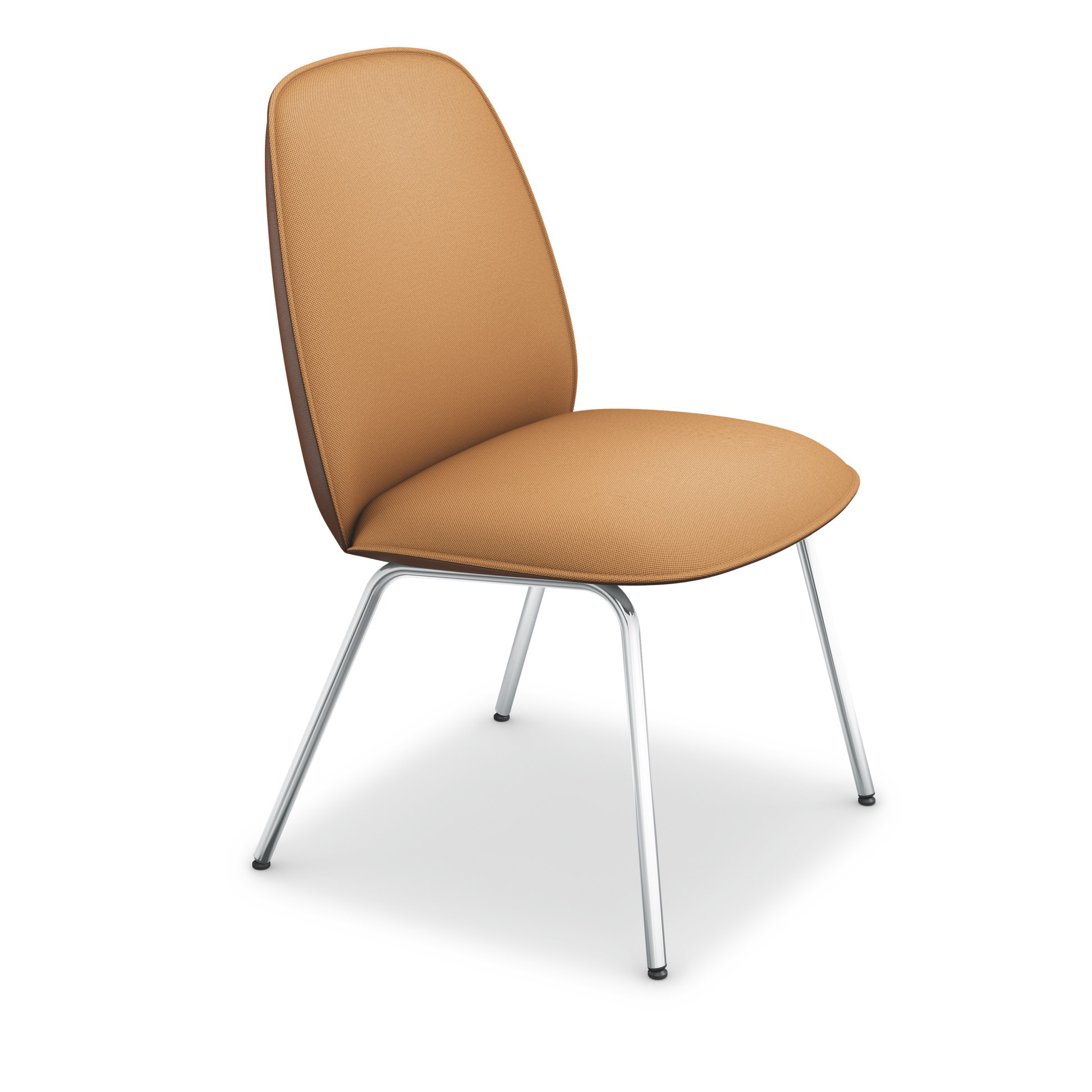 se:café soft chair – Lounge Stuhl – Beiger Besucherstuhl mit gepolsterter Sitzfläche und Rückenlehne, verchromte Metallbeine.